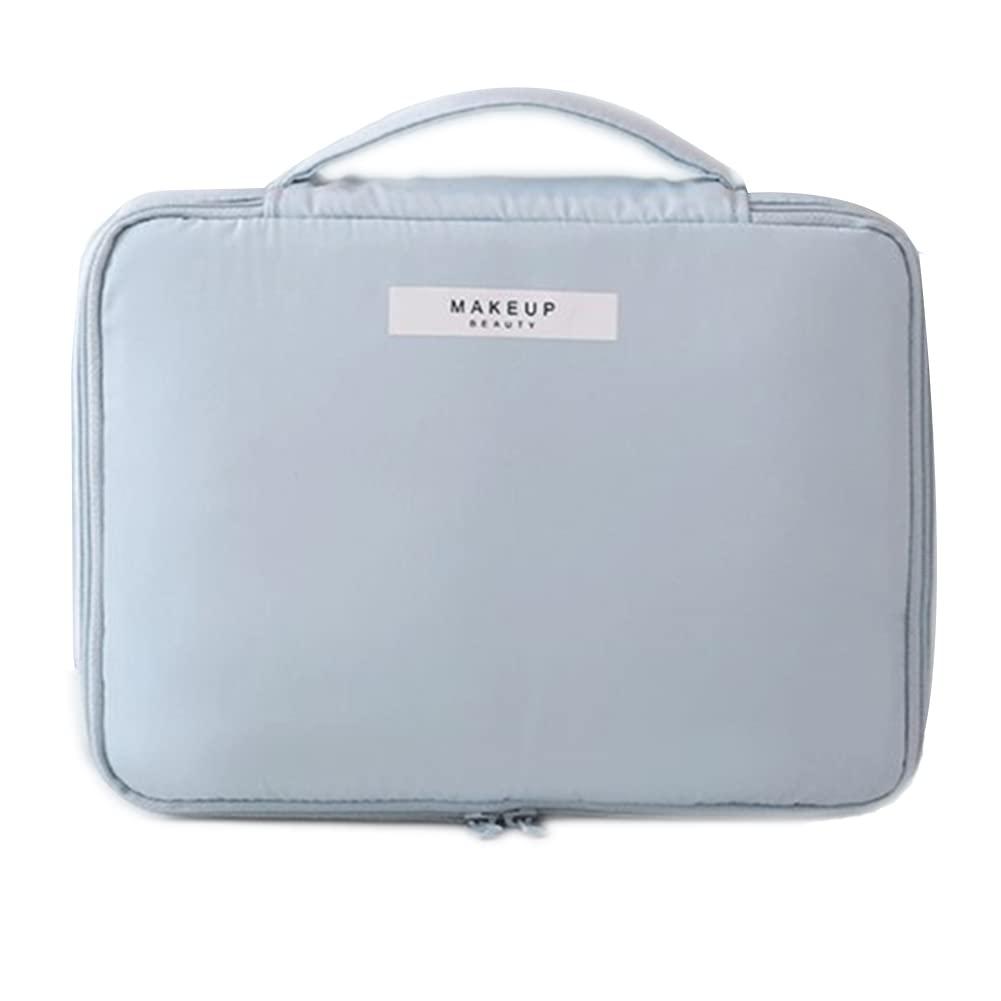 Hiroyuki Large Makeup Bag for Women - Waterproof Travel Cosmetic Organizer with Brush Holder, Reusable Toiletry Bag for Makeup Brushes & Essentials (Blue) - Perfect for Travel, Gym, and Daily Beauty Routine