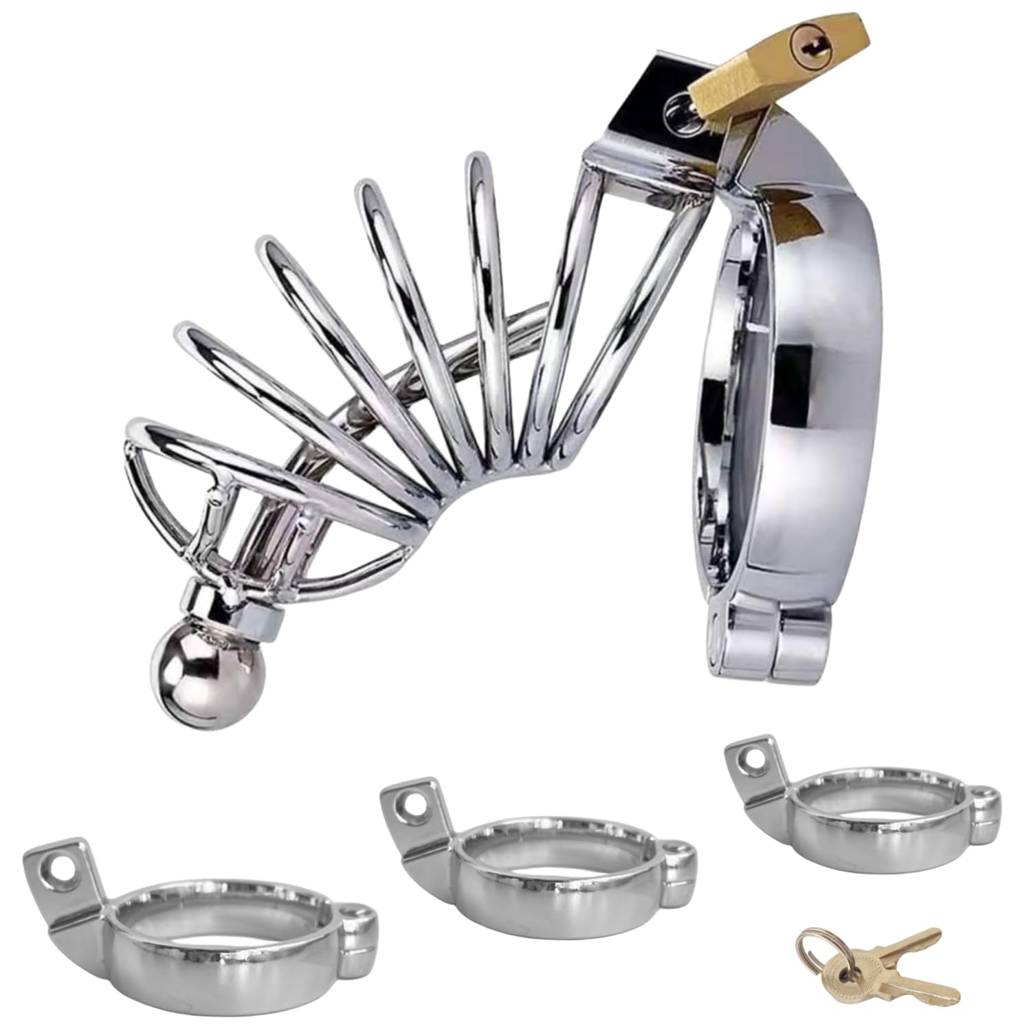 Premium Metal Male Chastity Cage with Urethral Sounds - Ergonomic Design, Adjustable S/M/L Cuffs - Secure Lock for Couples Play - BDSM, Roleplay & Long-Term Wear Adult Toy