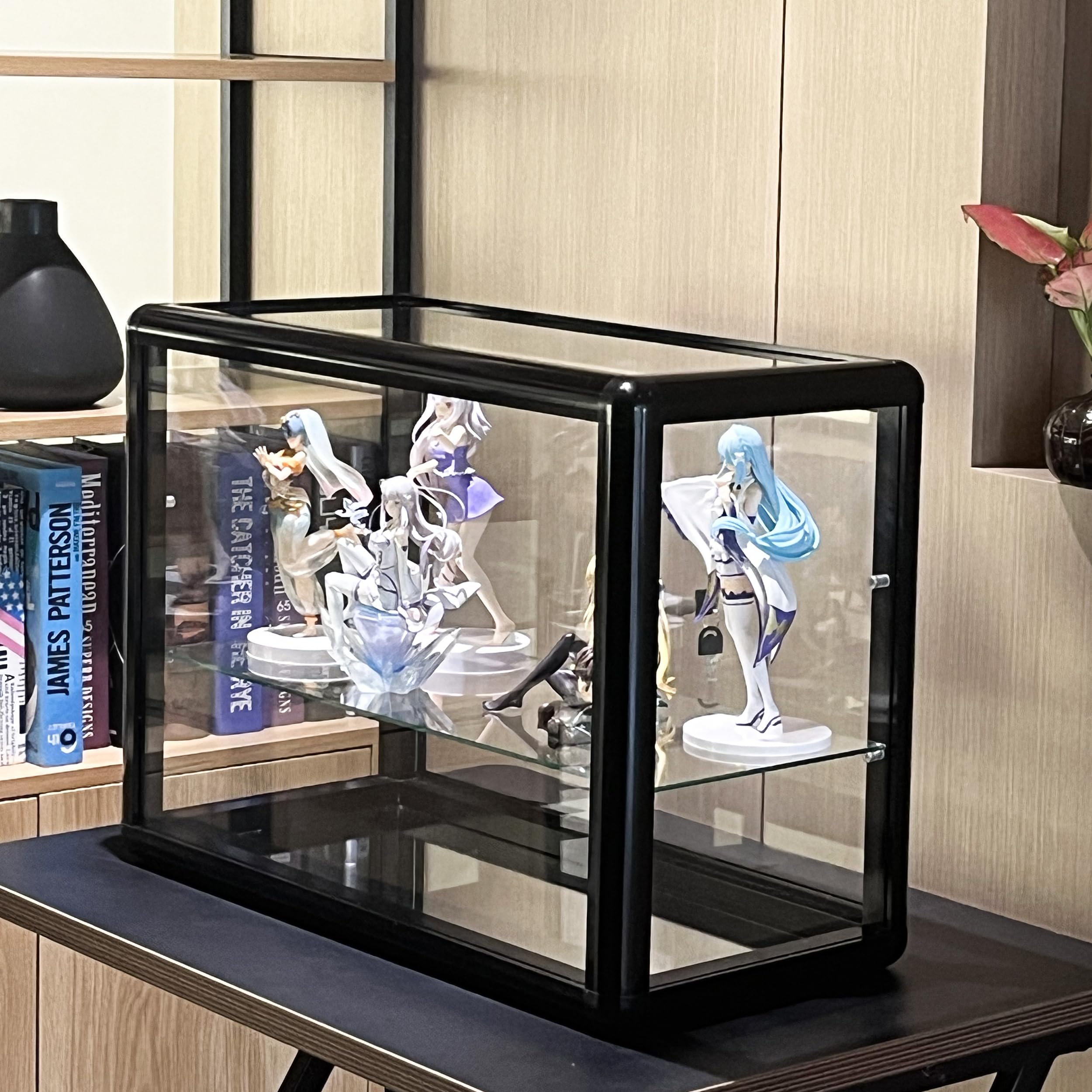 3-Tier Tempered Glass Display Case with Sliding Door & Lock - 24