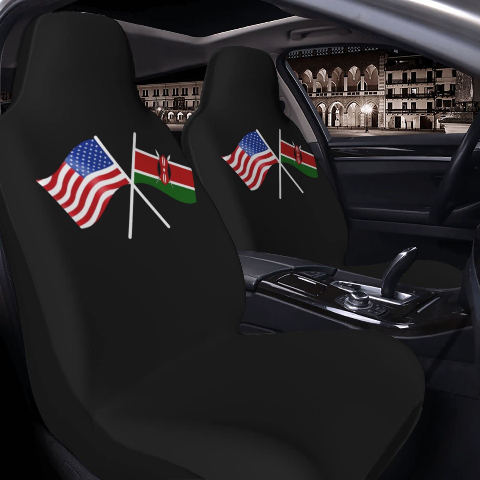 OKLRYNBV American & Kenya Flag Car Seat Covers - Universal Fit for Most Vehicles (2-Piece Set) | Patriotic Car Accessories for SUV, Truck & Sedan