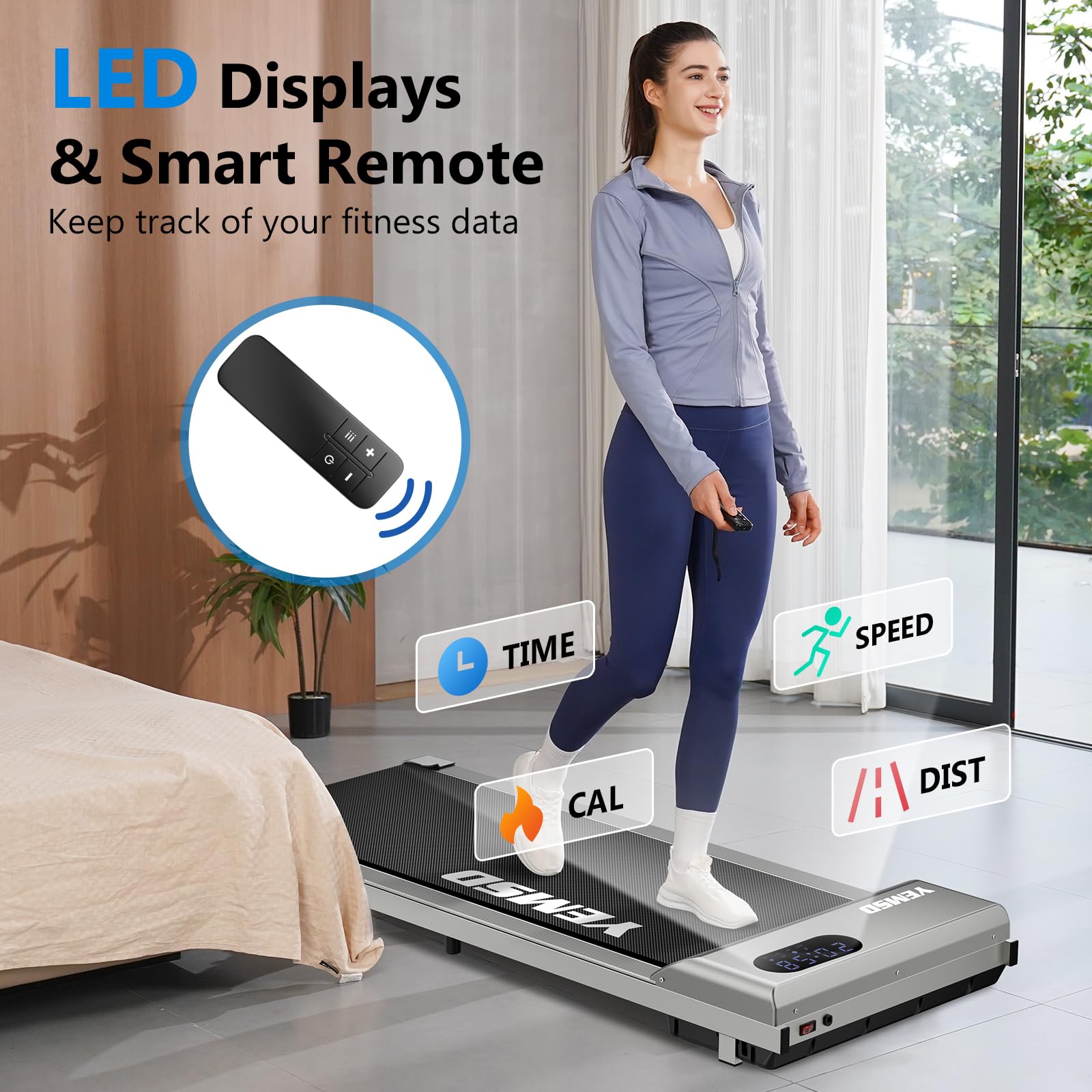 Portable Under Desk Treadmill - 330 lb Capacity Walking Pad with Remote Control & LED Display | 3-in-1 Compact Treadmill for Home, Office & Small Spaces | Perfect for Workouts, Walking While Working & Home Fitness