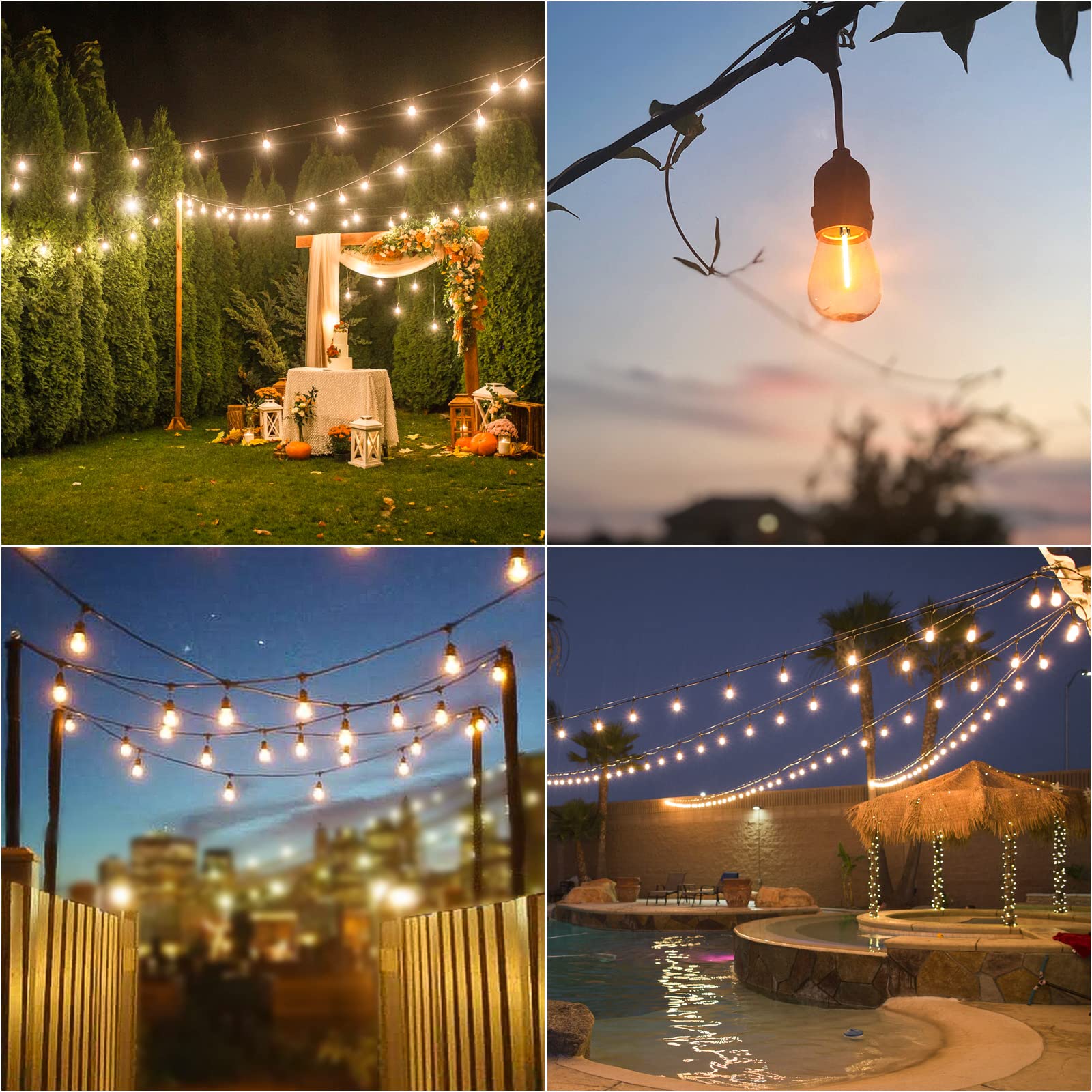 ZJOJO 100FT Solar Powered Outdoor String Lights with 30+2 Shatterproof LED Bulbs, IP65 Waterproof Solar Lights for Patio, Garden & Backyard Decor - USB Charging Port & Solar Panel for Party, Wedding & Holiday Lighting