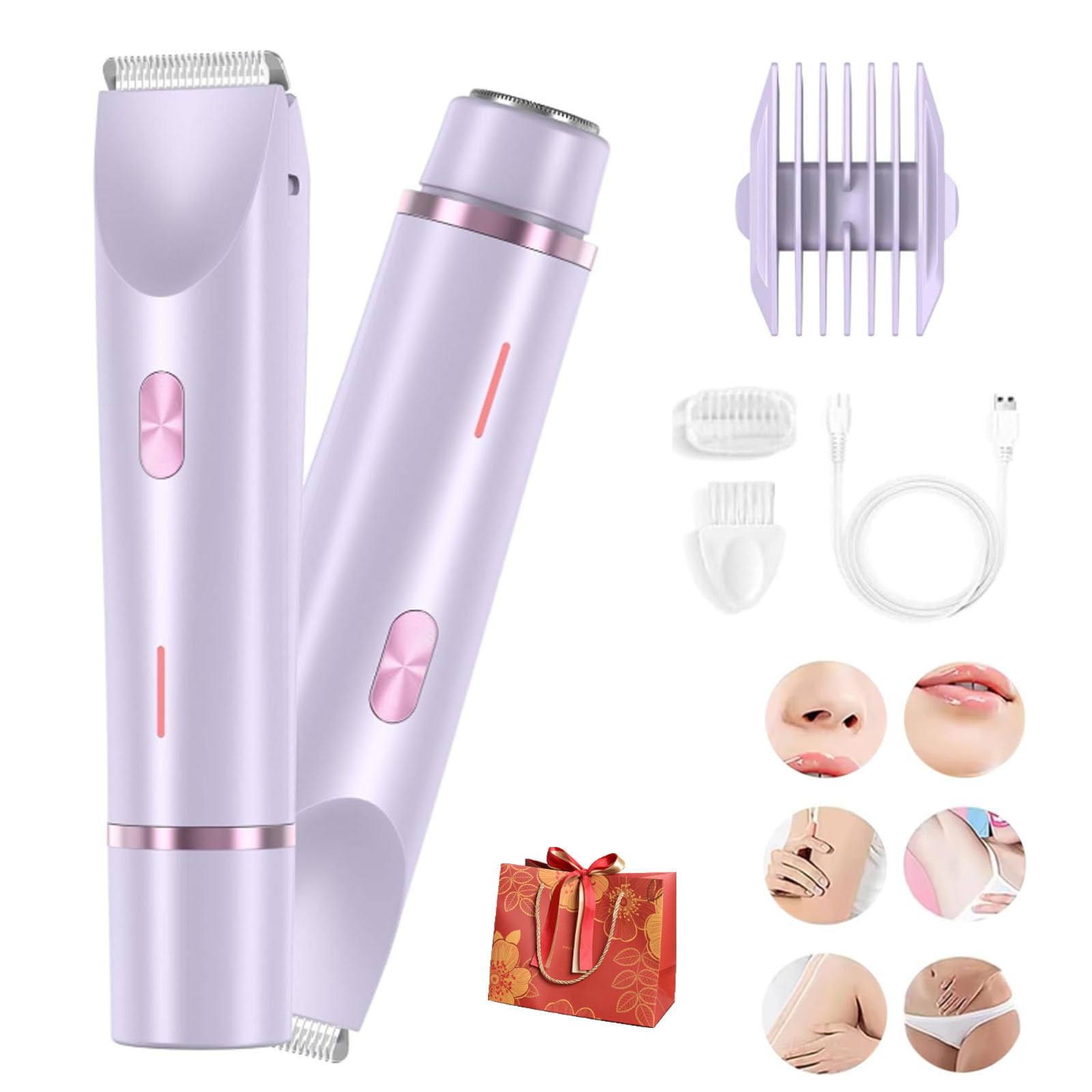 Waterproof Wet & Dry Electric Hair Trimmer & Bikini Shaver for Women - Dual Head 2-in-1 Lady Shaver with Rechargeable Battery - Purple (Ideal for Travel, Gym & Home Use)