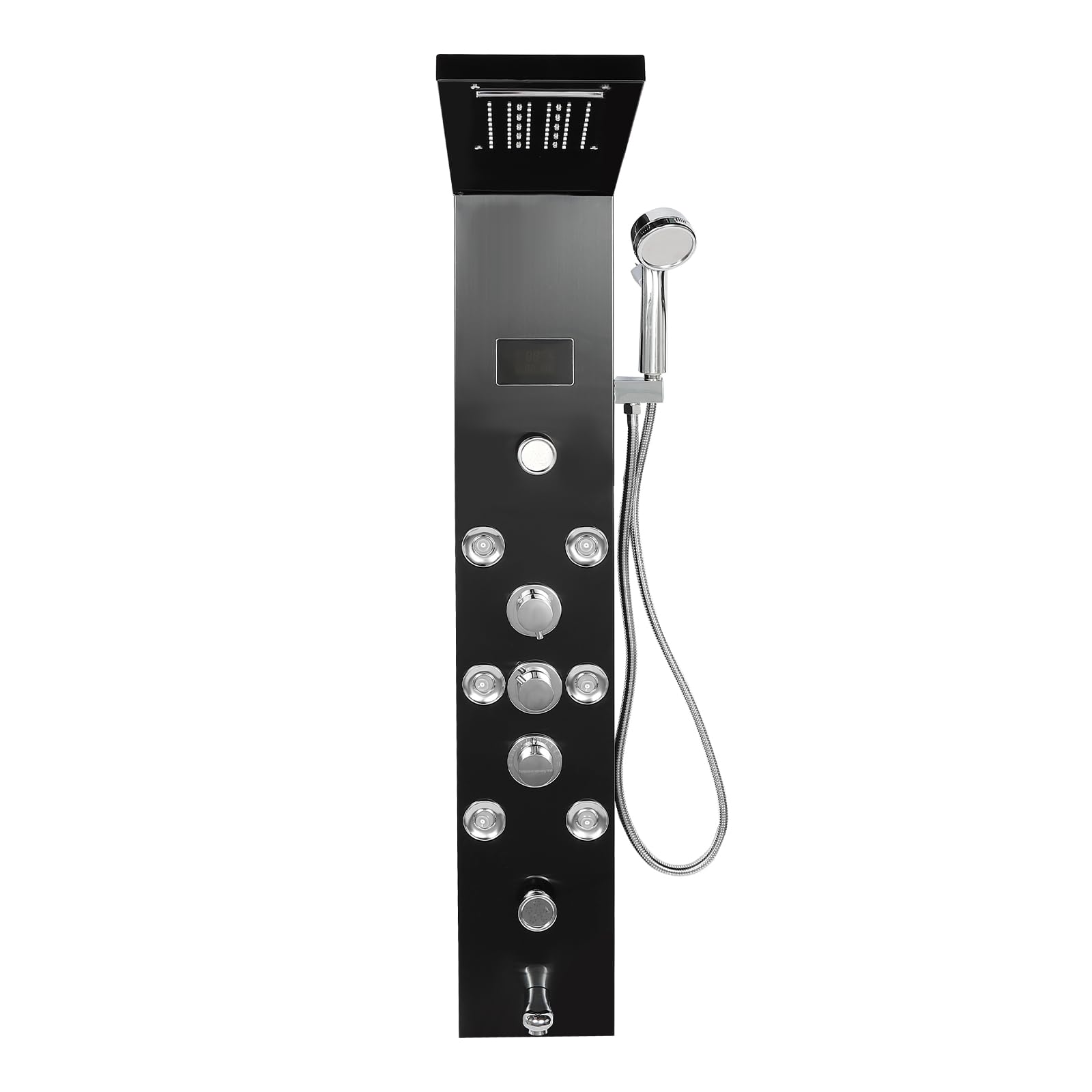 Premium Stainless Steel 6-Function Shower Panel Tower System with LED Rainfall Shower Head, Hydroelectric Display & Massage Jets - Spa-Like Bathroom Upgrade for Relaxing Rain Shower Experience
