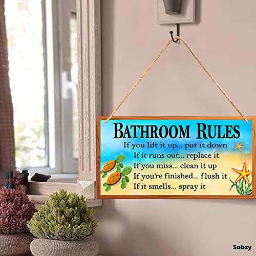 Beach Bathroom Rules Sign - Sea Turtles Wall Plaque for Coastal Decor
