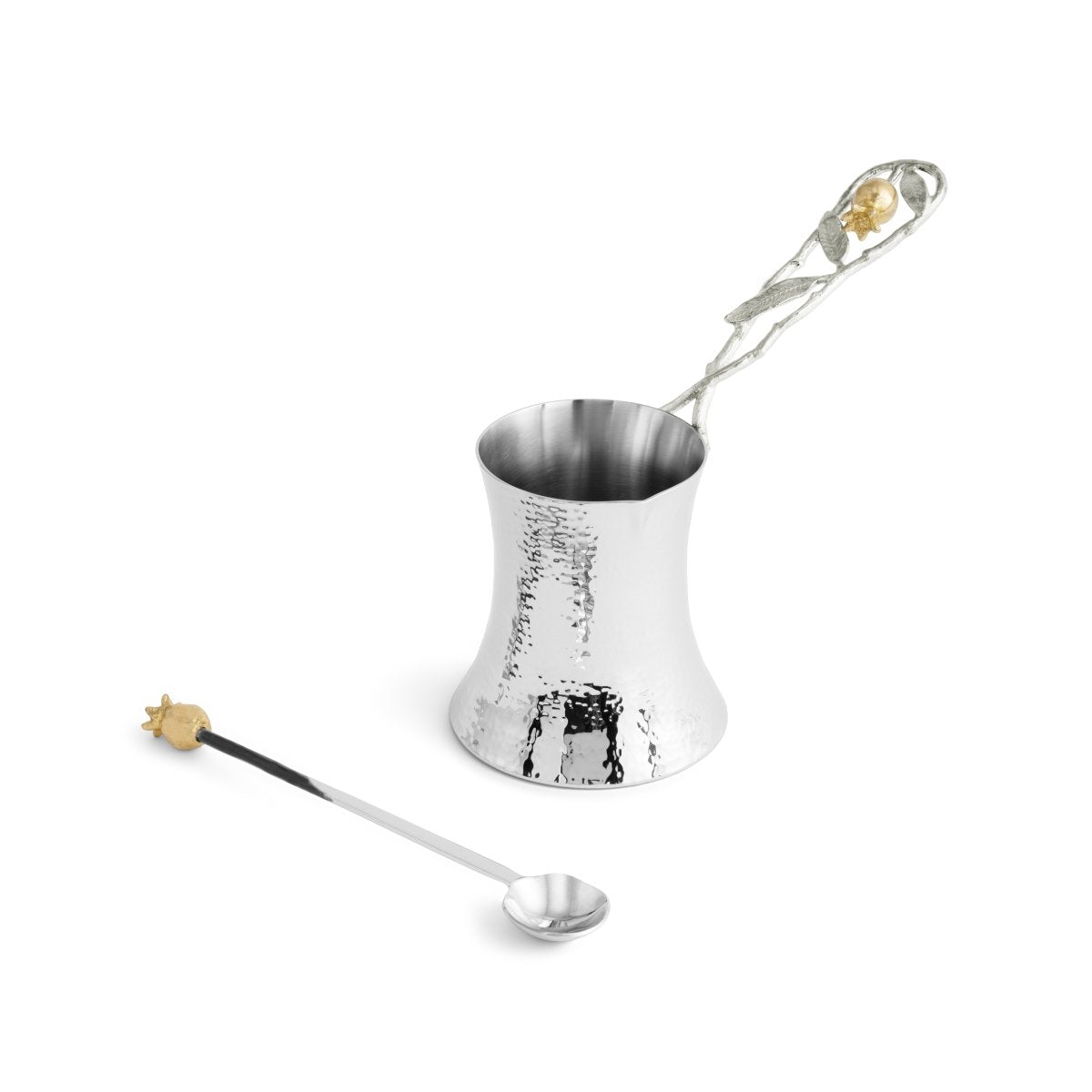 Elegant Pomegranate Silver & Gold Coffee Pot with Spoon - Perfect for Home Brewing, Gifts, and Tea Parties