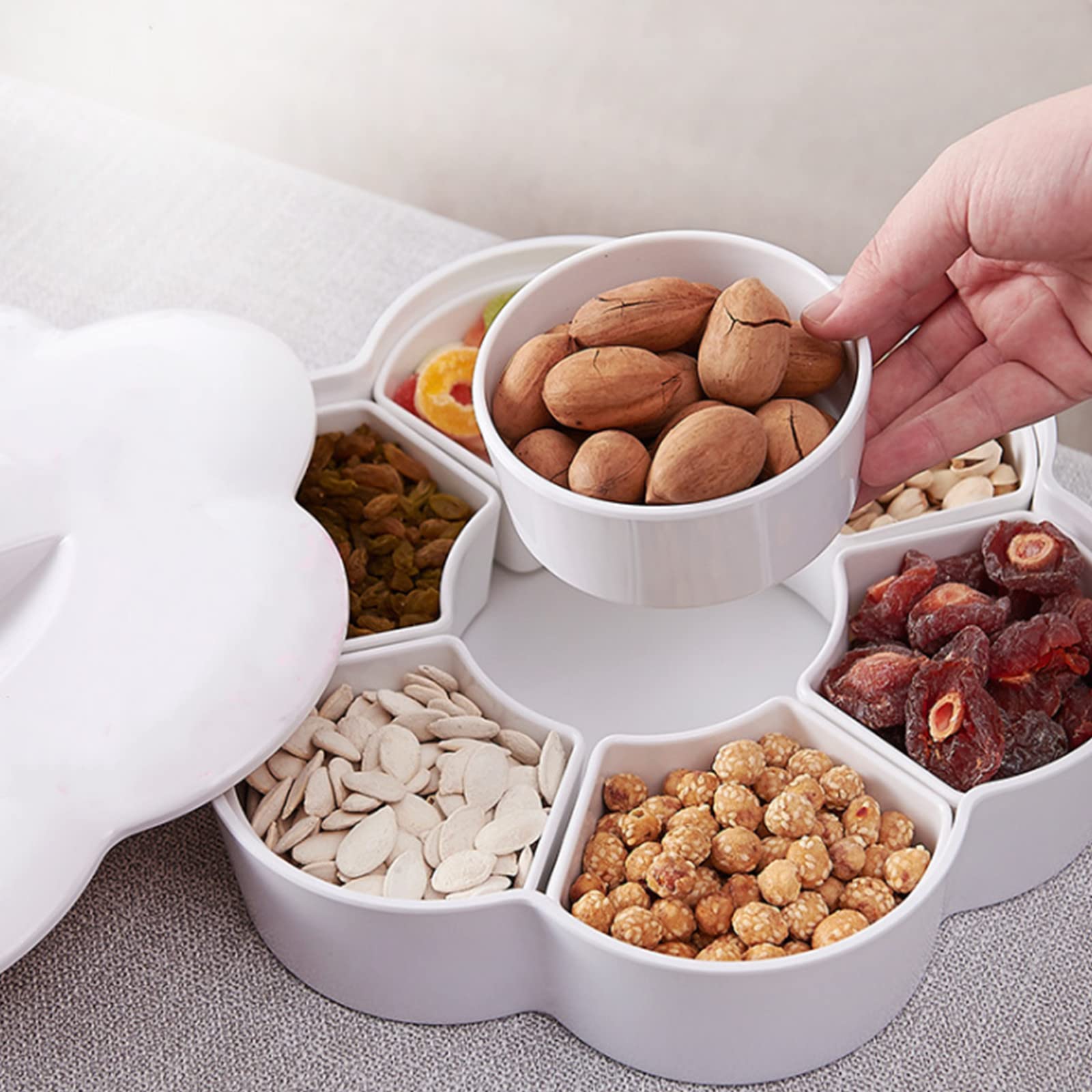 ZOOFOX Divided Serving Dish with Lid - 7 Compartment Melamine Appetizer Tray for Chips, Dips, Veggies, Candy & Nuts | Perfect for Parties, Picnics & Entertaining