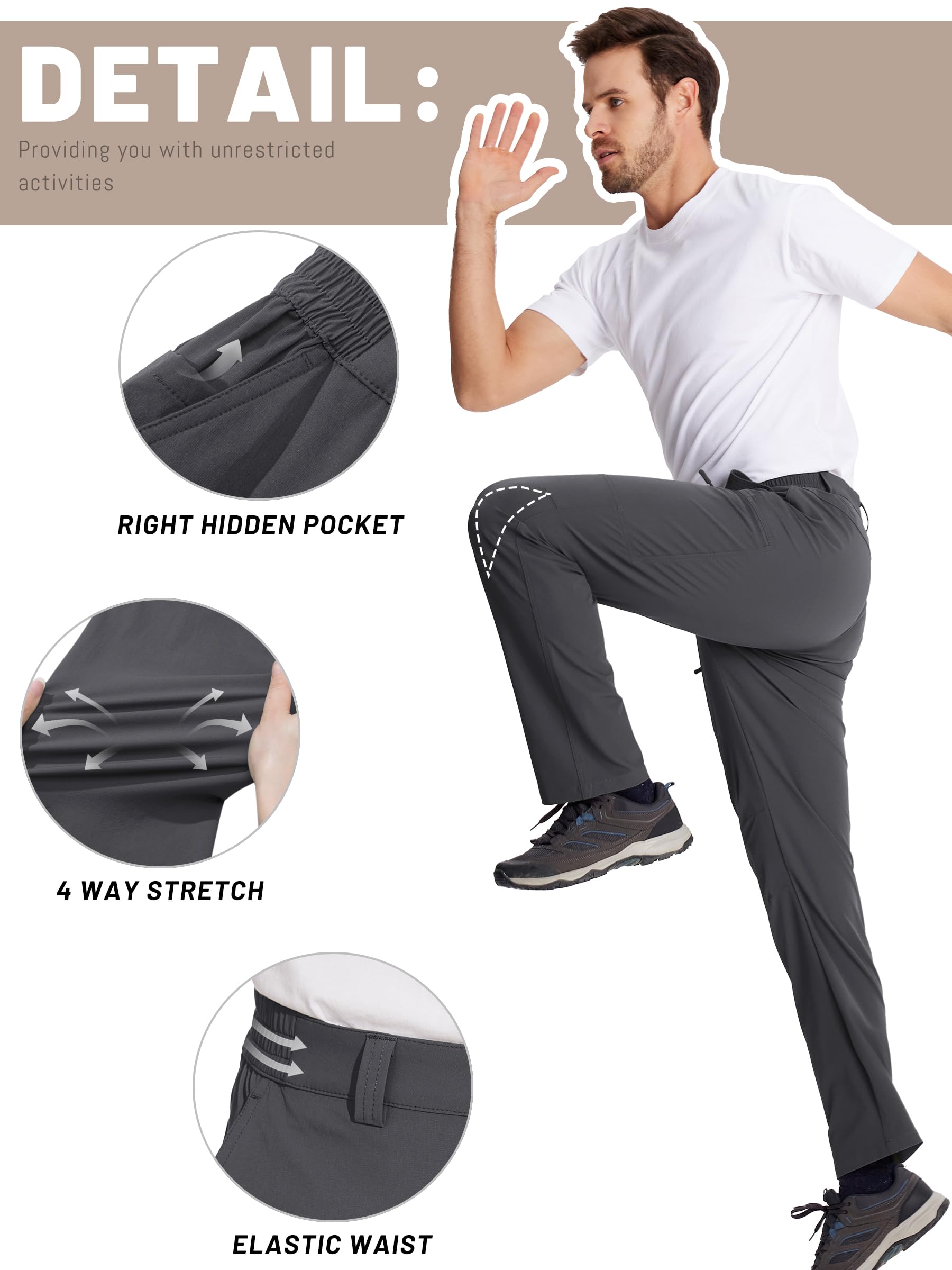 TACVASEN Men's Hiking Pants - Lightweight Quick Dry Tactical Work Pants with 6 Pockets, Water Resistant Ripstop Outdoor Trekking Pants for Camping, Hiking & Adventure Travel