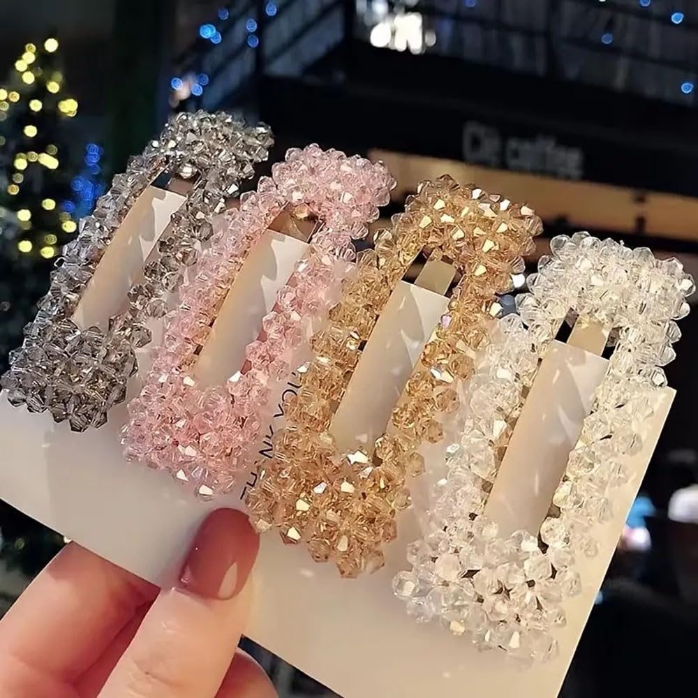 Ashkash 2Pcs Stylish Beaded Hair Clips for Women, Brides & Teens - Snap-On Design for Easy Hair Styling | Perfect for Weddings, Parties & Everyday Wear