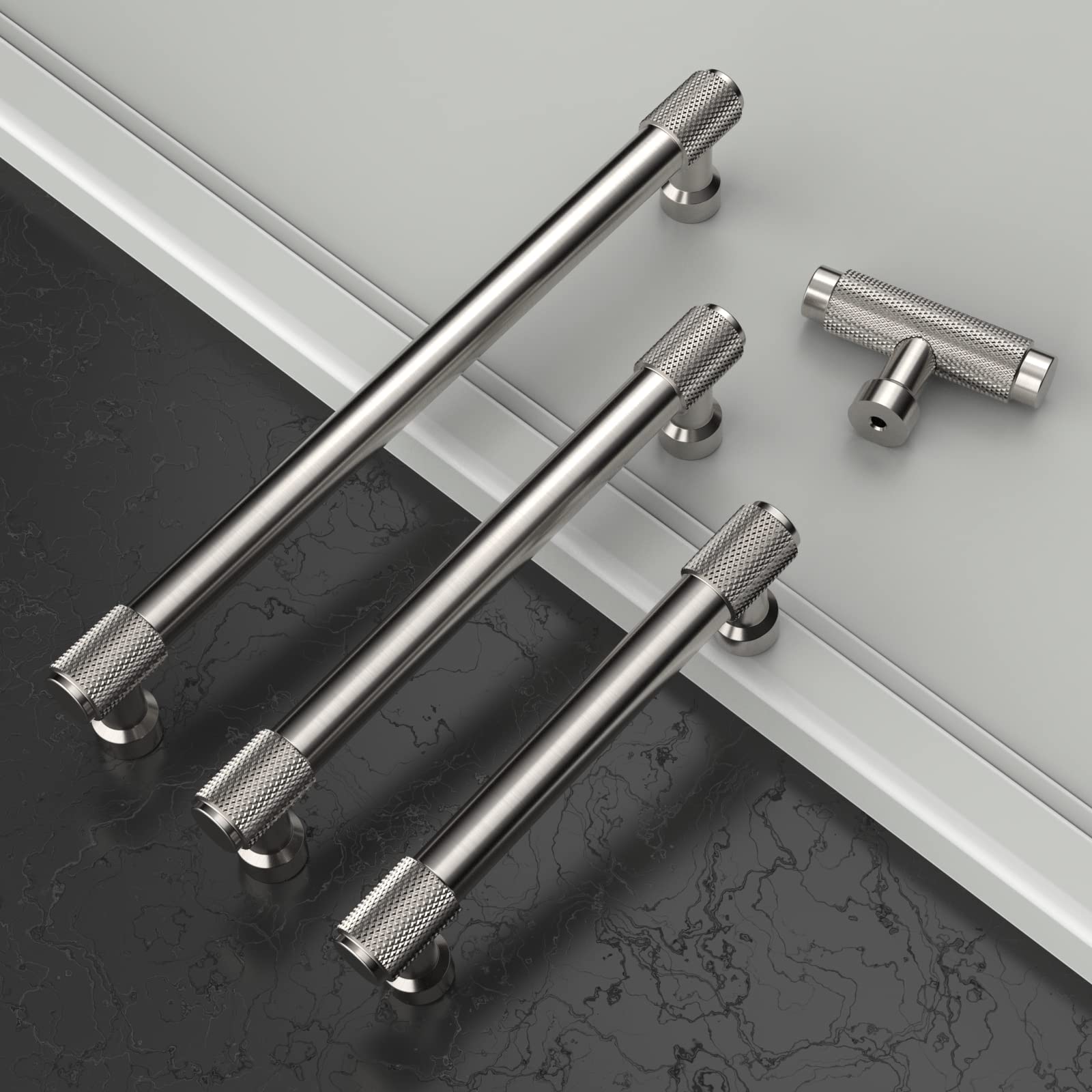 Amerdeco 10 Pack Brushed Satin Nickel Cabinet Knobs - 3-3/4 Inch (96mm) Hole Center Kitchen Cabinet Handles & Drawer Pulls - Durable Cabinet Hardware ZH0034 for Modern Kitchens, Bathrooms & Office Furniture