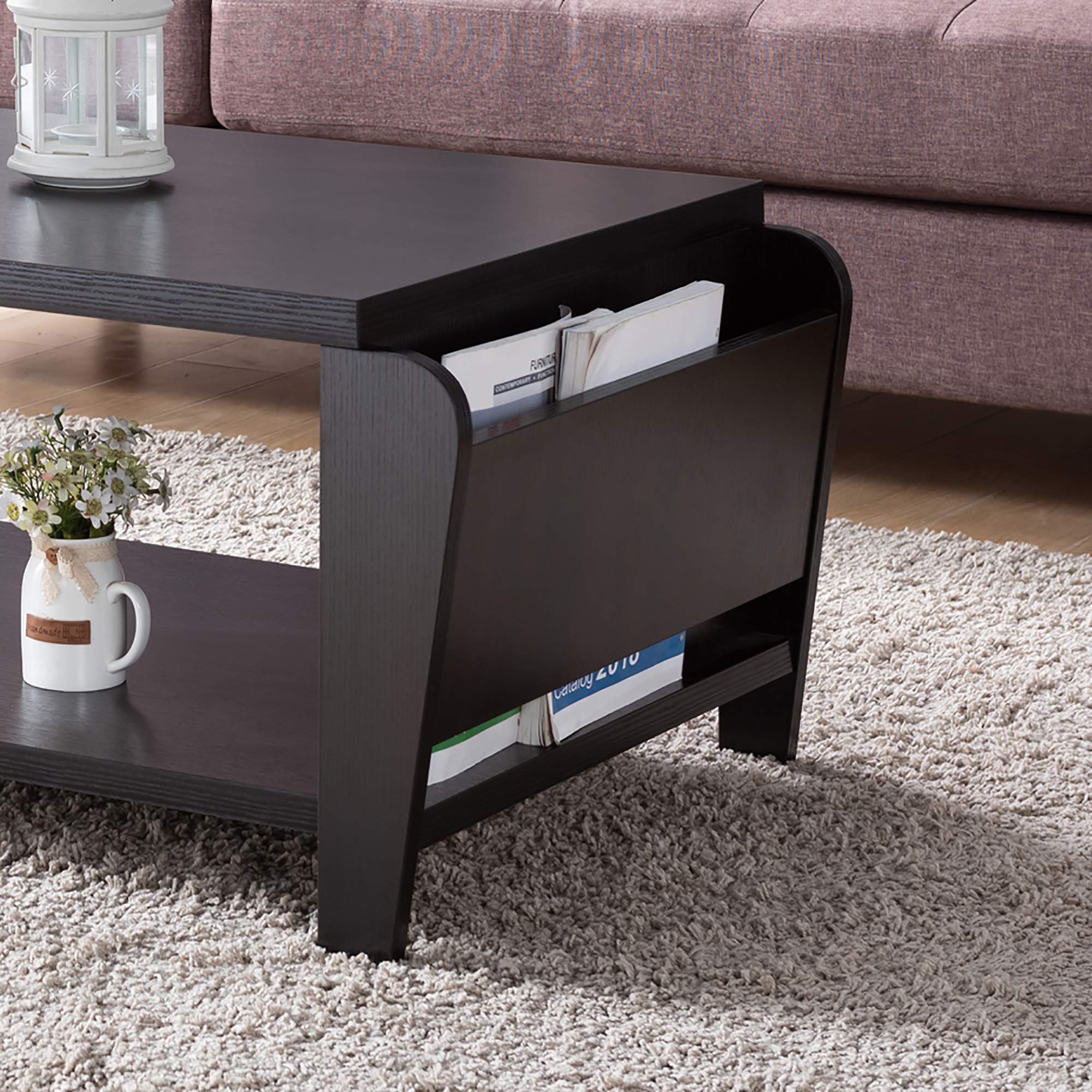 Modern Rectangular Coffee Table with Open Shelf - Cappuccino Finish for Living Room, Lounge & Office - Stylish & Functional Home Decor