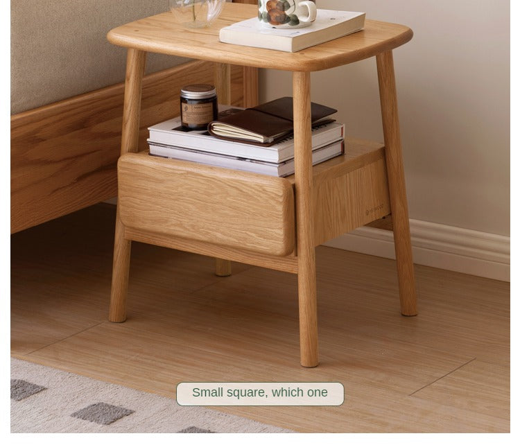 Solid Oak Wood Nightstand with Drawer - Modern Bedside Table for Small Spaces - Perfect for Bedrooms, Living Rooms, and Dorm Rooms