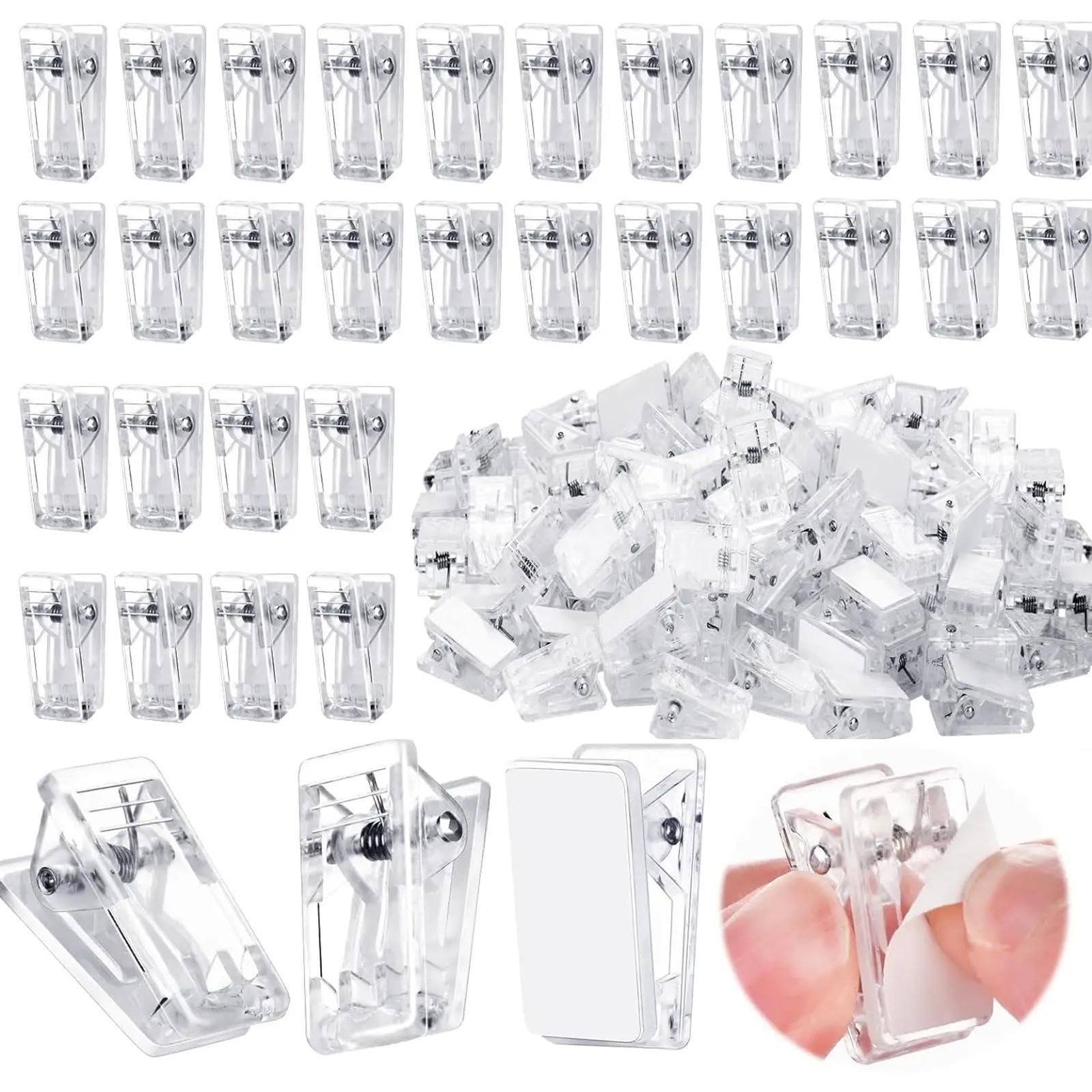 DYNWAVE 100Pcs Clear Photo Hanging Clips - Small Decorative Paper Clips for Displaying Photos, Posters, Documents - Self-Adhesive Single Side Glue - Perfect for Home Office, Birthday Decor & Wall Art Organization