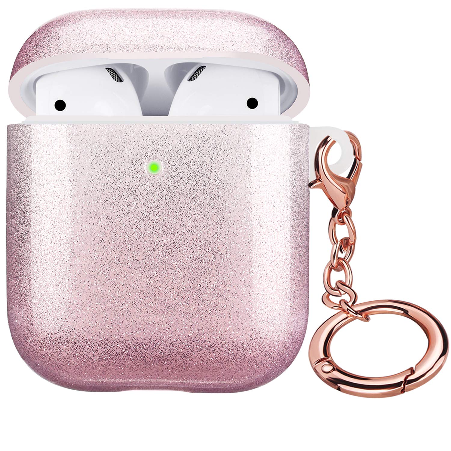 LitoDream Glittery Rose Gold AirPods Case - Shockproof Hard Protective Cover with Keychain for Apple AirPods 1/2 - Cute Pink Case for Women & Girls | Perfect for Travel, Workouts & Everyday Use