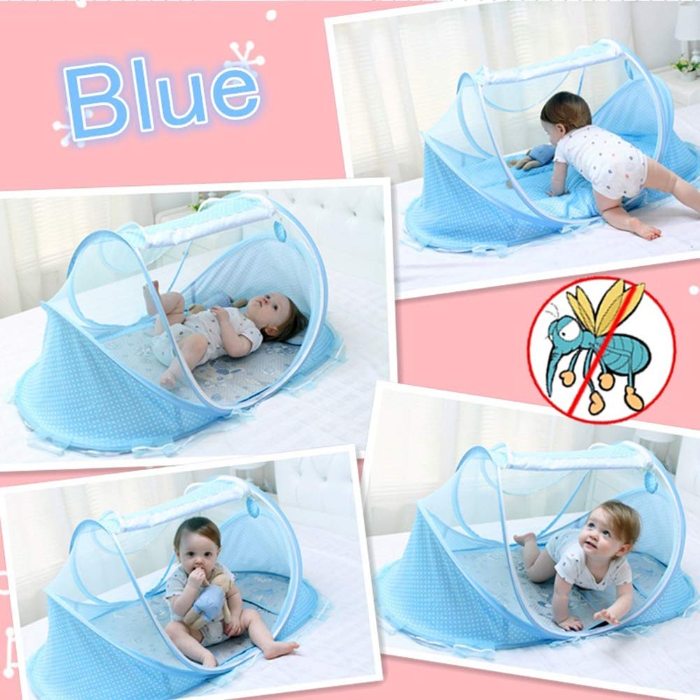 Breathable Baby Sleep Net & Portable Crib Cover - Foldable Travel Bed Netting for Infant Cot (Sky Blue & Green) | Perfect for Nursery, Outdoor Camping & Airplane Travel