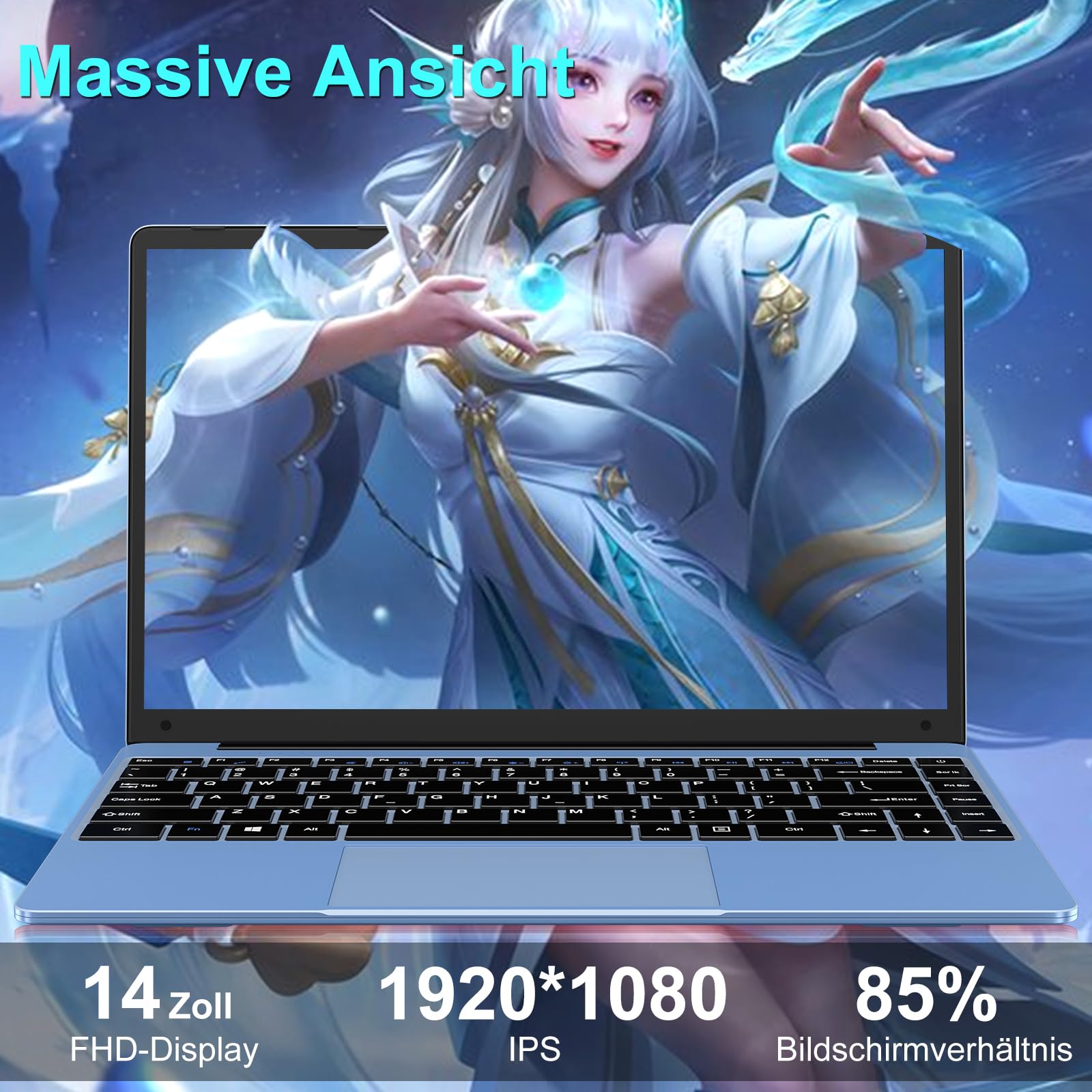 AOCWEI 14 Inch Laptop with Intel Celeron N4020 Processor (Up to 2.8GHz), Windows 11, 5G WiFi 6, 256GB SSD + Expandable 1TB Storage, 1920x1080 FHD Display, Bluetooth 4.2, Mini Multimedia Port - German Keyboard (Blue) | Perfect for Home Office, Online Learning & Business Travel