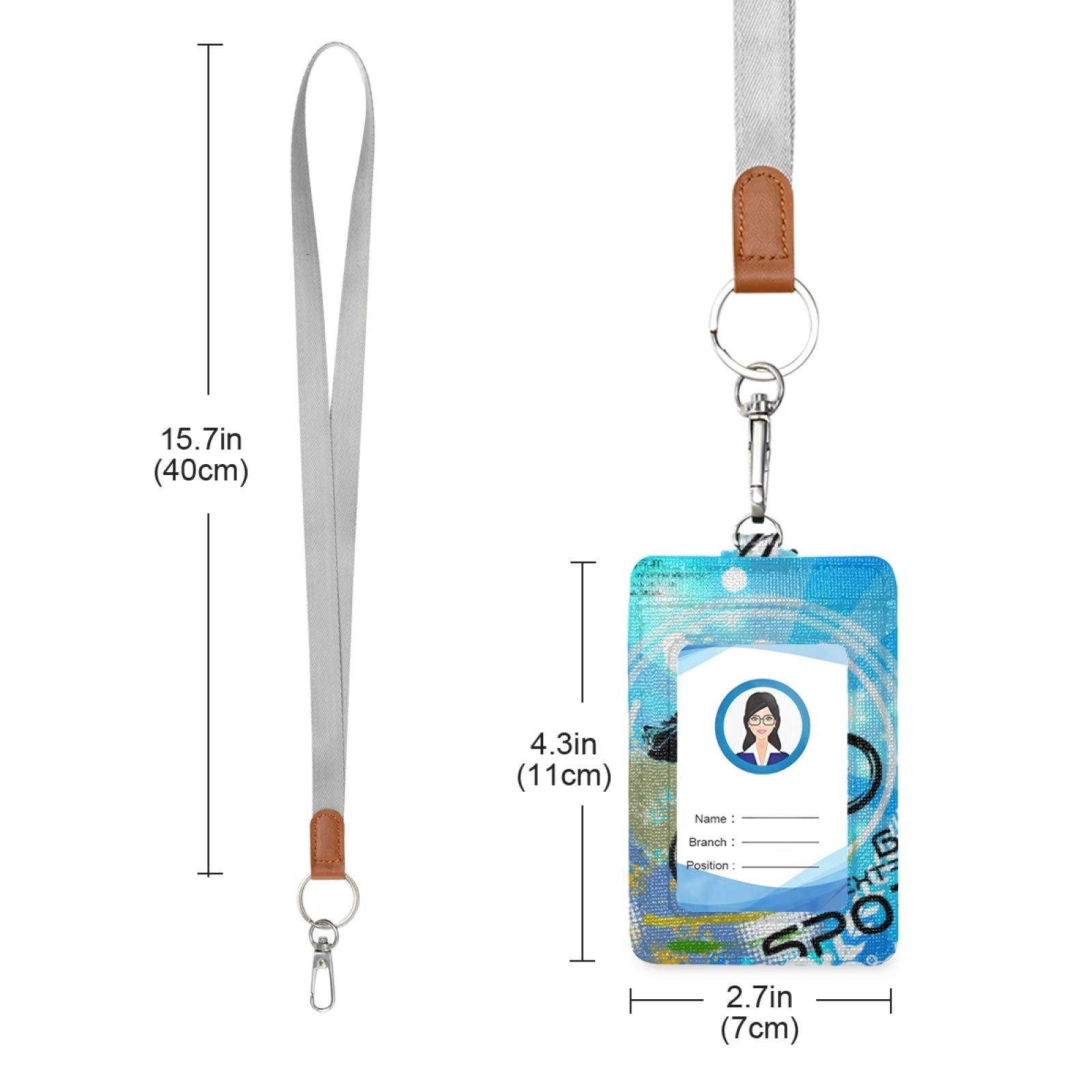 BMX Rider Vertical Leather ID Badge Holder with Lanyard - Office & School Staff Accessory