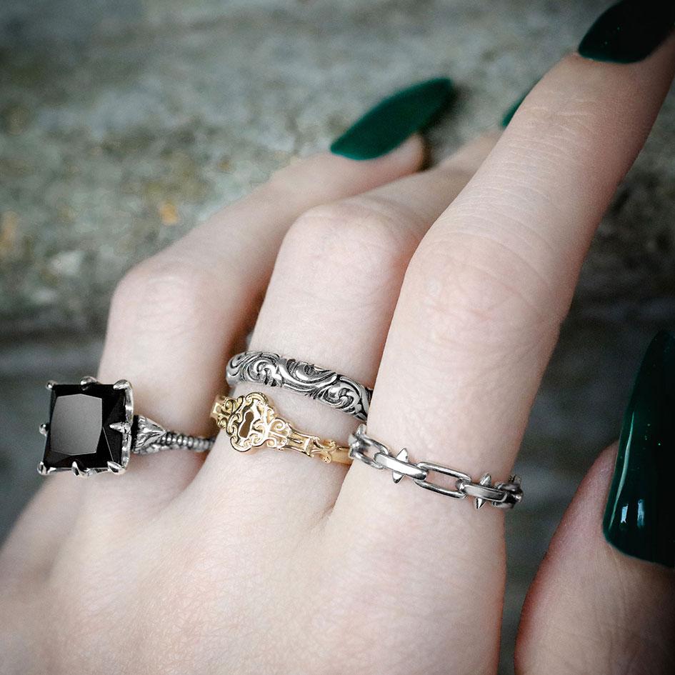 MAUD. Scroll Detail Band Ring in Sterling Silver - Elegant Jewelry for Women, Perfect for Weddings, Parties & Everyday Wear