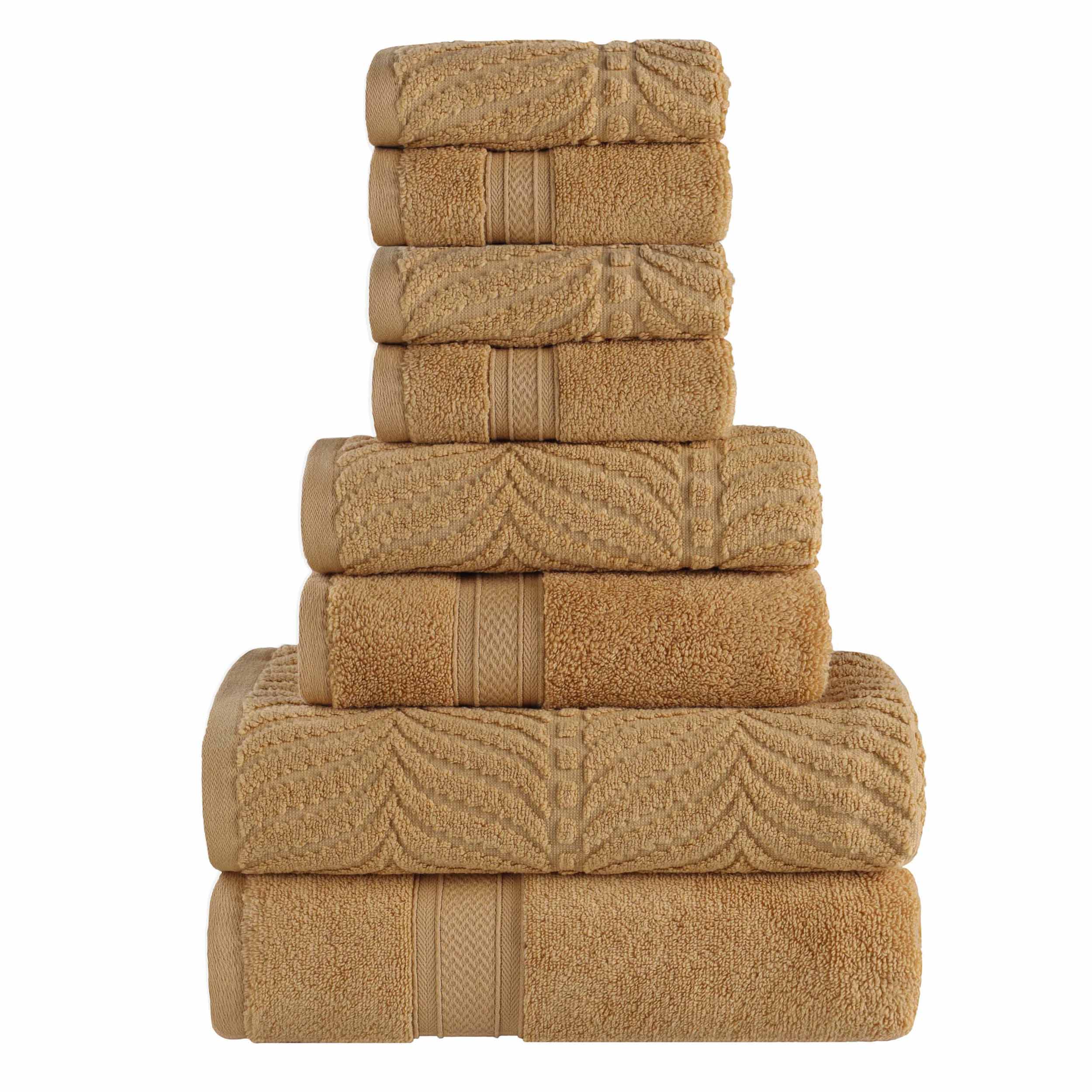 Premium 8-Piece Zero Twist Cotton Towel Set - Solid & Jacquard Chevron Design for Bath, Spa, and Luxury Home Decor