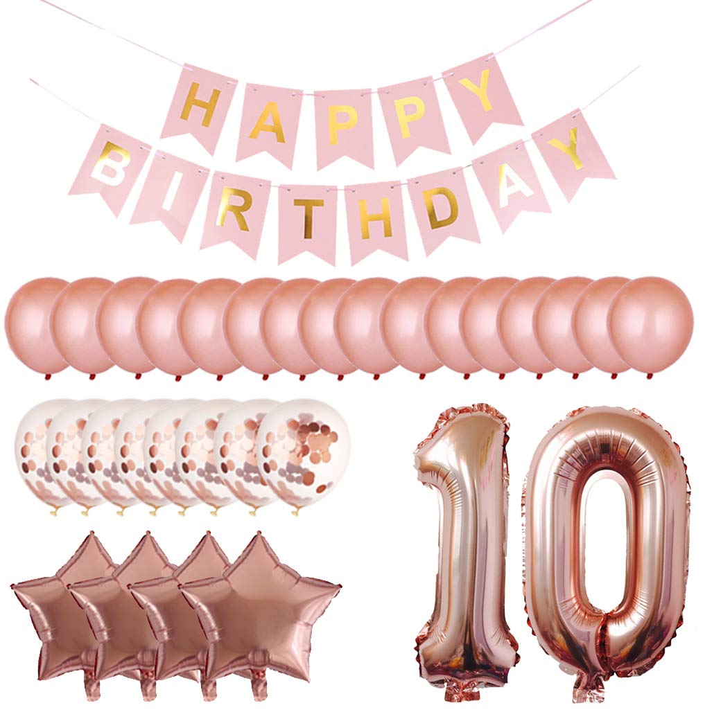 10th Birthday Party Decorations Kit - Rose Gold Happy Birthday Banner, Number 10 Balloons & Party Supplies for Girls & Boys | Perfect for 10th Birthday Celebrations, Milestone Parties & Photo Backdrops