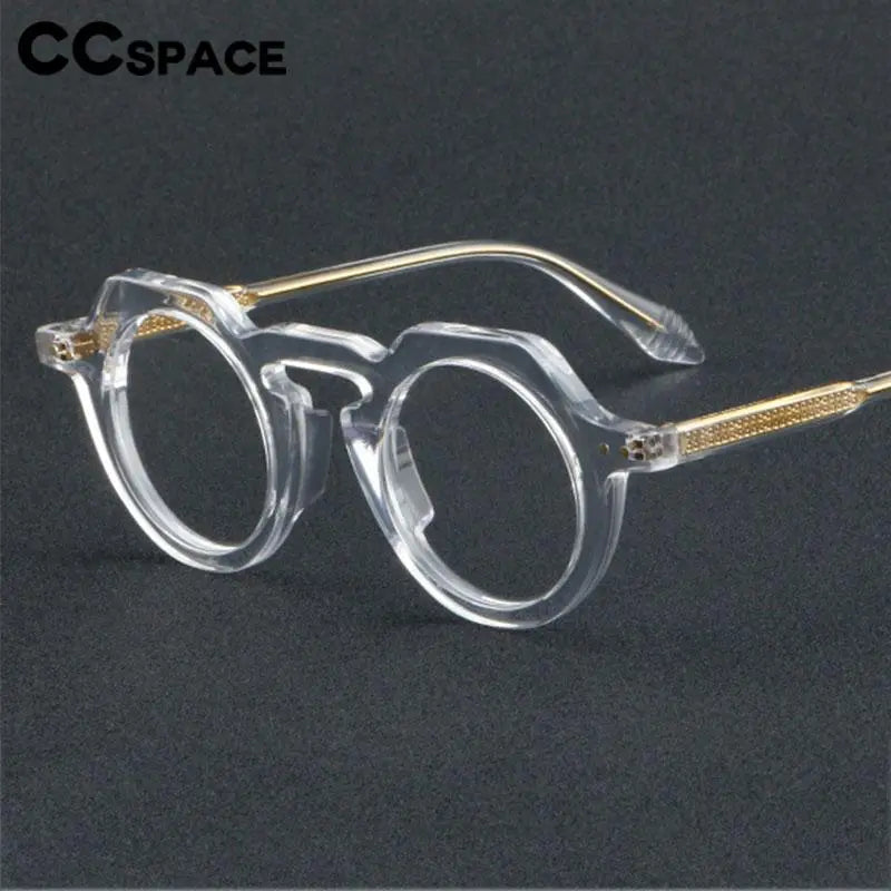 CCspace Women's Full Rim Flat Top Round Acetate Eyeglasses Frame 56936 - Stylish & Lightweight for Work, Reading & Everyday Fashion