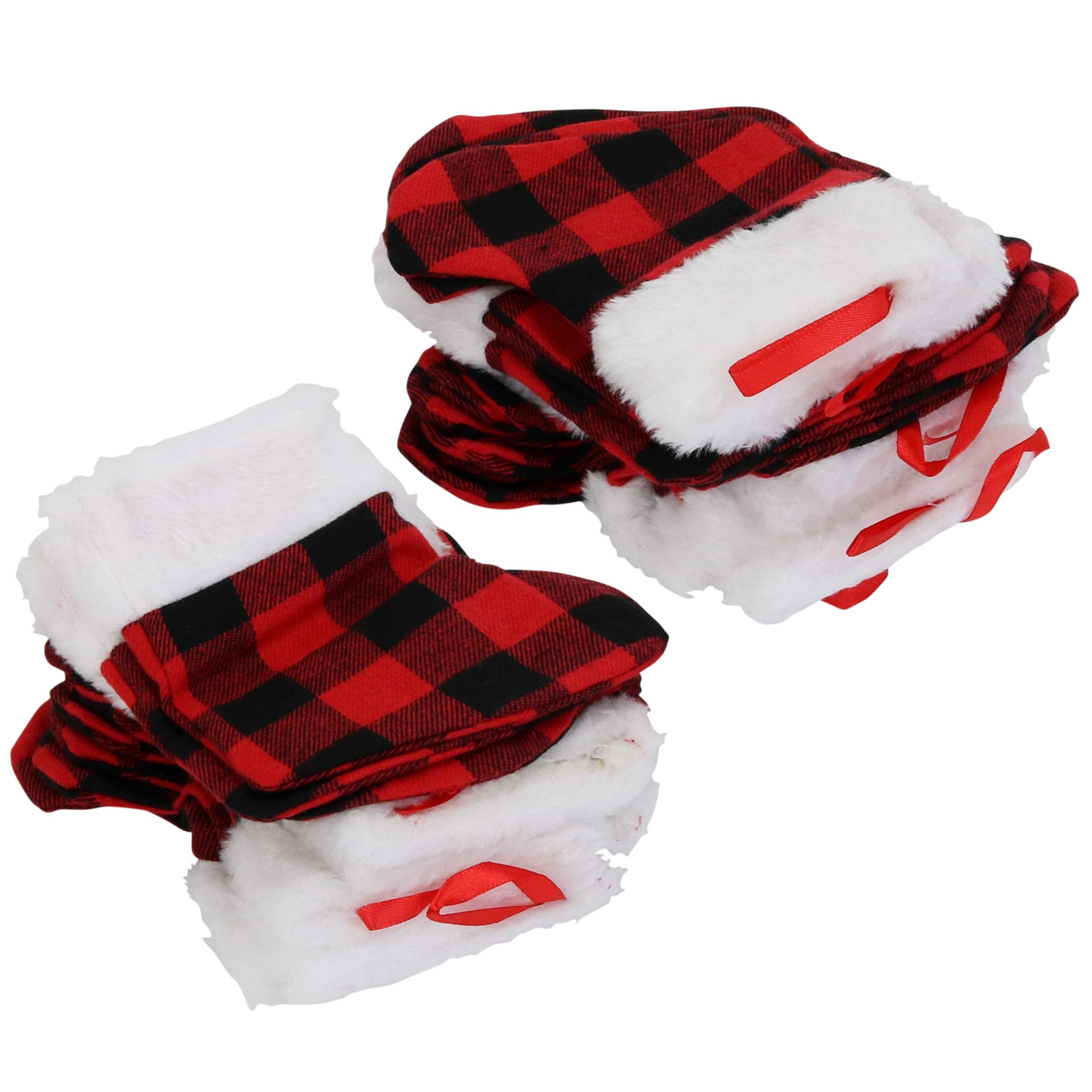 24-Pack Mini Christmas Stockings 6-Inch Red Buffalo Plaid - Perfect for Holiday Decorations, Party Favors & Small Gift Bags