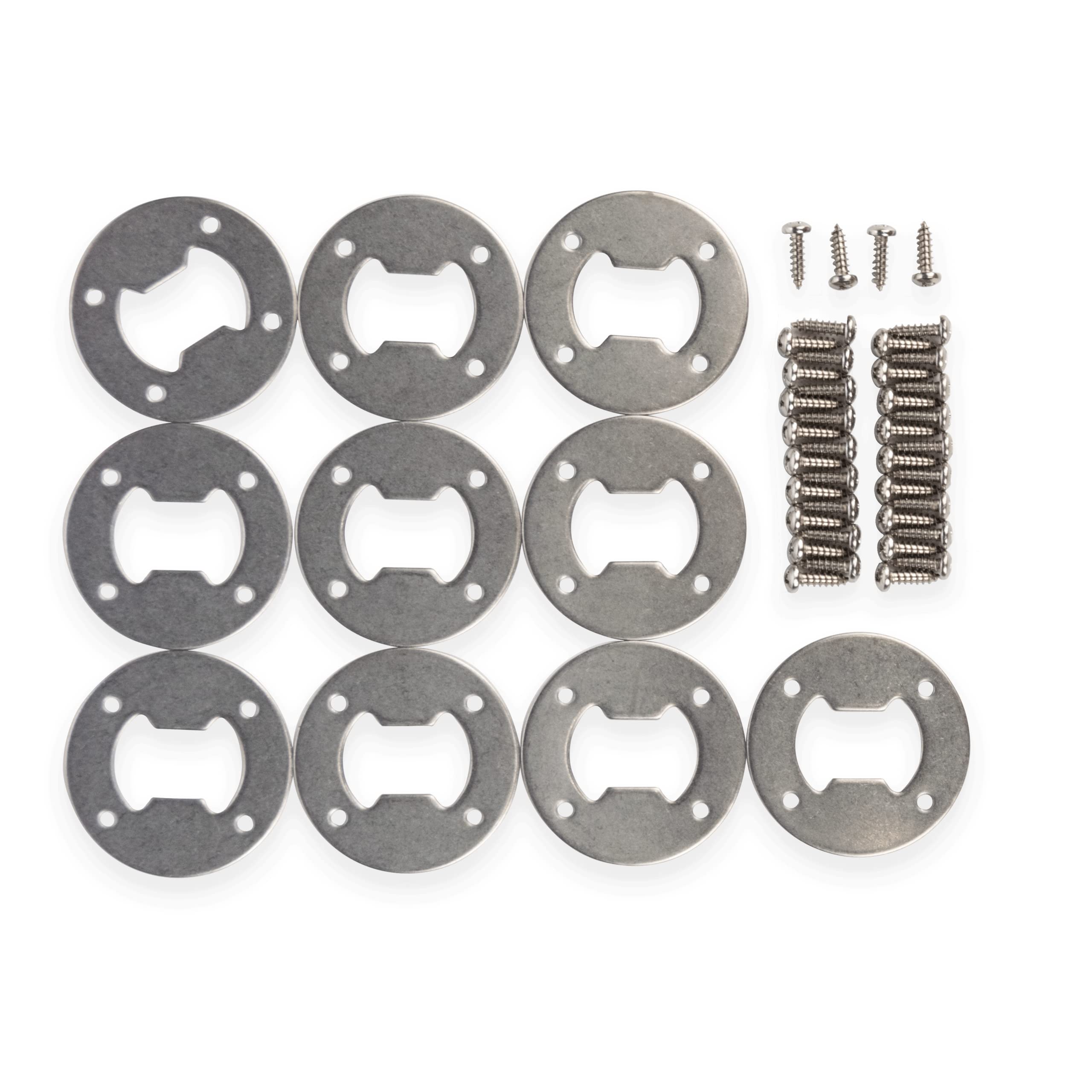 10-Pack Stainless Steel Bottle Opener Hardware Kit with Round Inserts & 4 SS Screws - Perfect for Woodturning, DIY Projects, and Home Bar Accessories