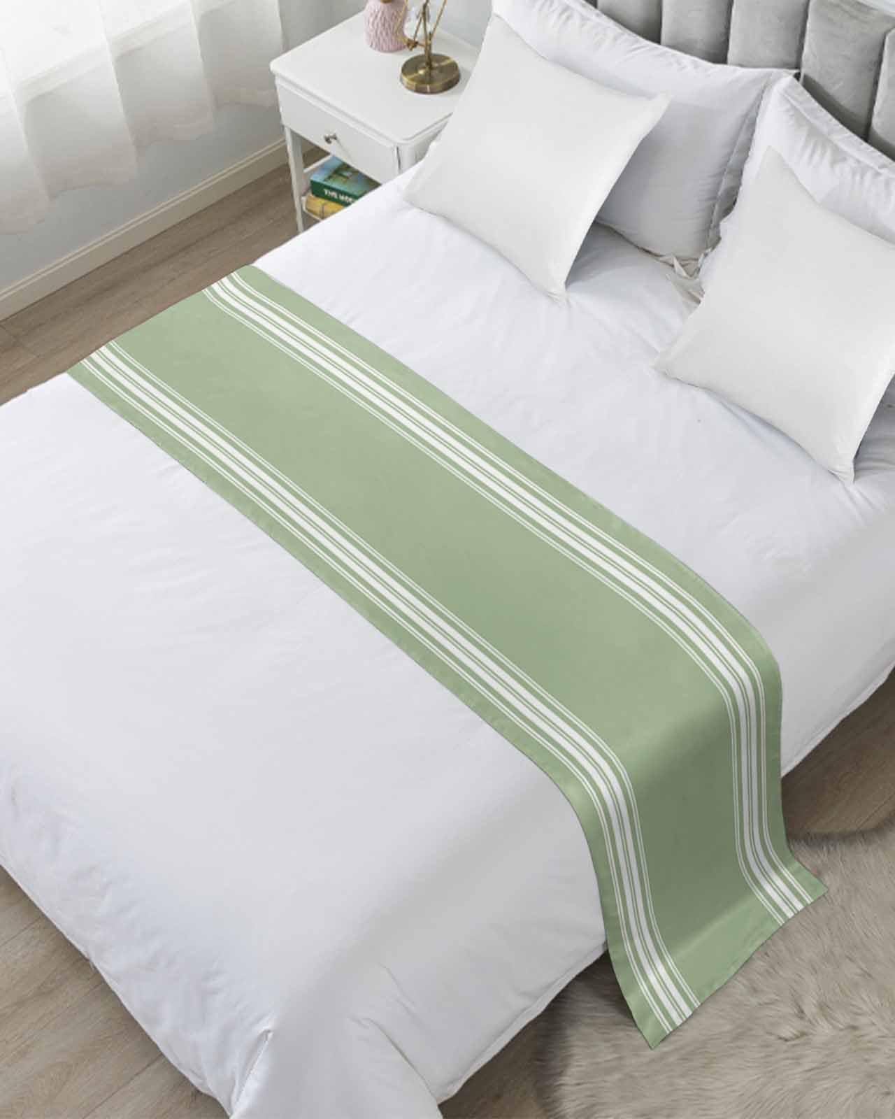 Sage Green Bed Runner for Full/Queen Size Bed - Farmhouse Striped Bedspread Protector, Slipcover Bed Scarf - 83x20 Inches - Perfect for Bedroom, Hotel, Wedding Room Decor & Foot of Bed Styling