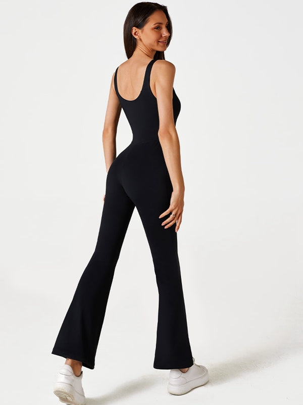 ZASUWA Women's High Waist Flare Jumpsuit with Zipper - Stylish Casual Romper for Summer Outfits, Beachwear & Party Dresses