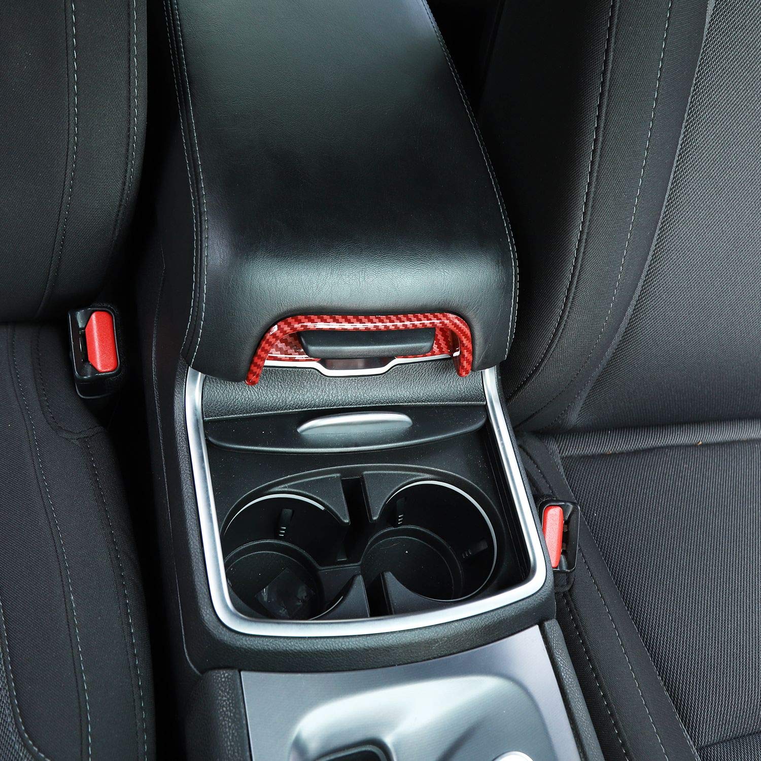 2011-2019 Dodge Charger Center Console Armrest Button Trim - ABS Red/Black Fiber Replacement Parts (2-Piece Set) | Interior Accessories for Car Customization & Protection