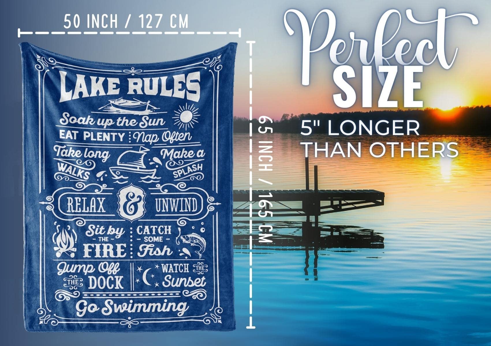 Lake House & Life Gifts Blanket Throw for Women & Men - Cozy Boating & Fishing Gifts - Home Decor for Porch, Bed & Sofa - Lake Rules Design, 50