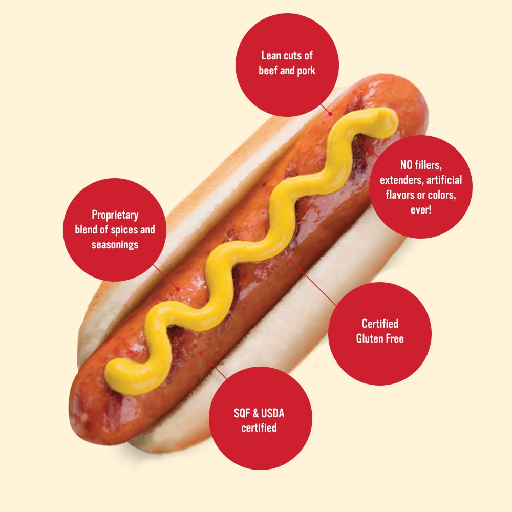 Berks Beef and Pork Grill Hot Dogs - Gluten Free, 24 Count (8 per Pack, Pack of 3) - Perfect for BBQs, Camping, and Family Gatherings