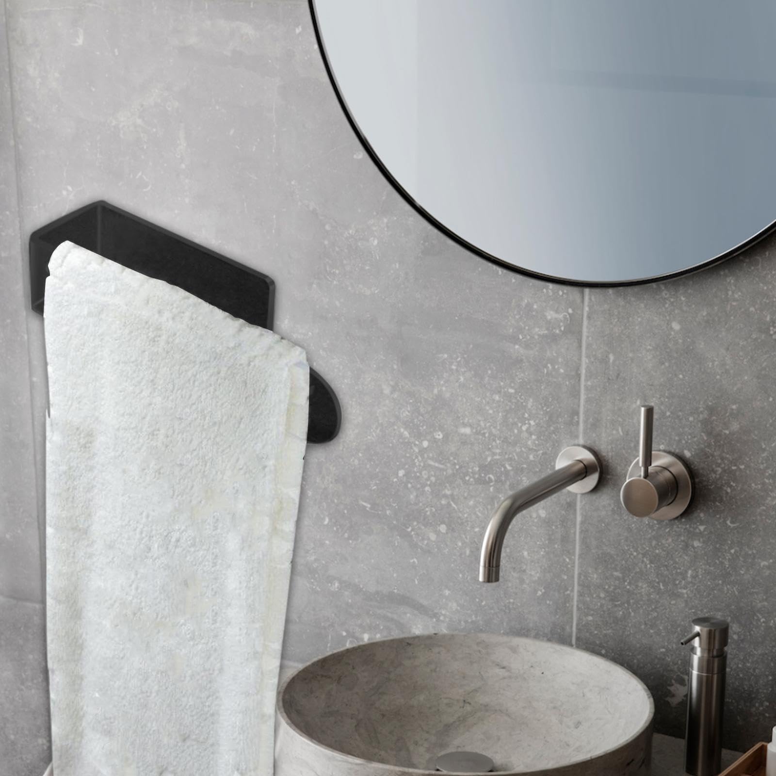 UJEAVETTE® No Drill Stick-On Towel Bar - Rustproof Bathroom & Kitchen Wall Mounted Towel Rail - Black (Perfect for Small Spaces, Apartments, Dorms & Rental Homes)