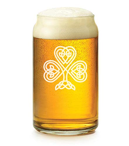 16 oz Beer Can Glass with Celtic Clover Shamrock Design - Perfect for St. Patrick's Day, Irish Pubs, and Home Bar Decor