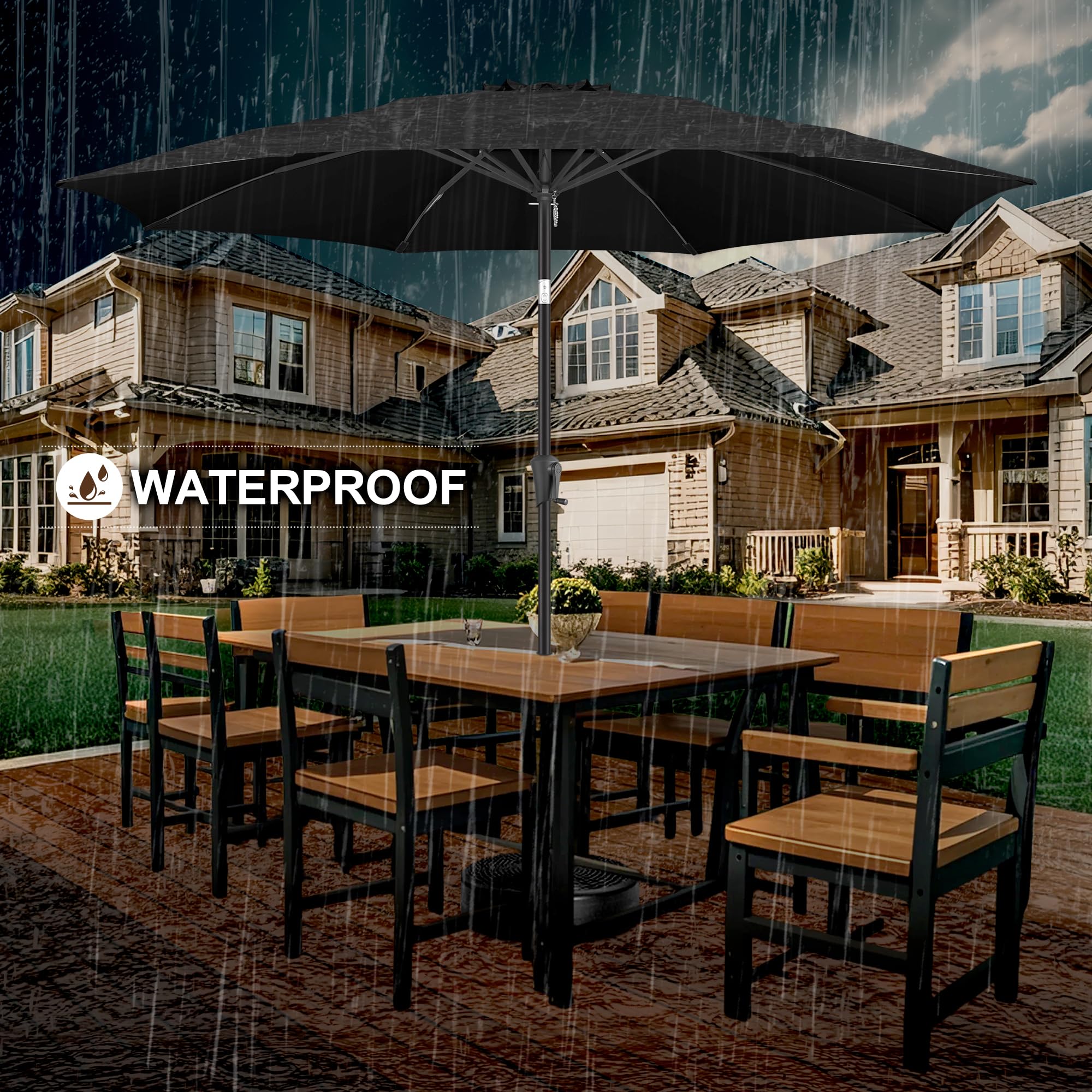 FLAME&SHADE 11 Foot Outdoor Patio Umbrella with Fiberglass Ribs & Adjustable Tilt - Perfect for Backyard, Poolside, and Beach Use - Black