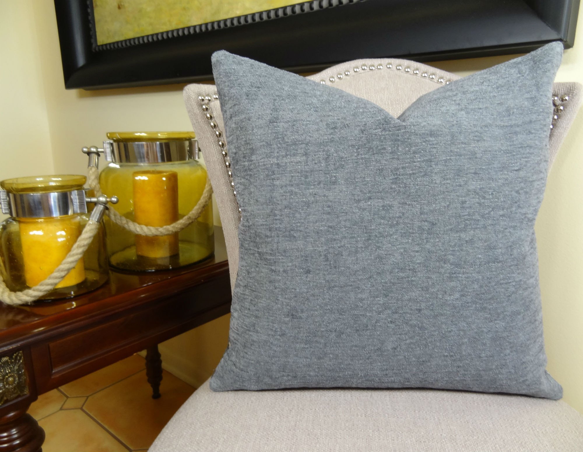 Designer Gray Zig Zag Throw Pillow - Charcoal Gray Blue Taupe Geometric Cushion Cover - USA Made Home Decor for Sofa, Bed & Living Room