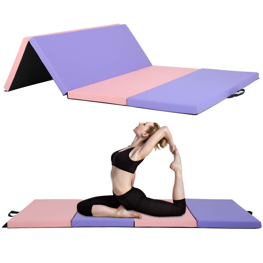 Bigacc 4x6x2 Inch Kids Gymnastics Mat - Thick Folding Tumbling Mat for Home Gym, Yoga, Aerobics & Fitness Training | Lightweight Exercise Equipment with 4 Panels in Pink & Purple | Perfect for Toddler Play, Gymnastics Practice & Home Workouts