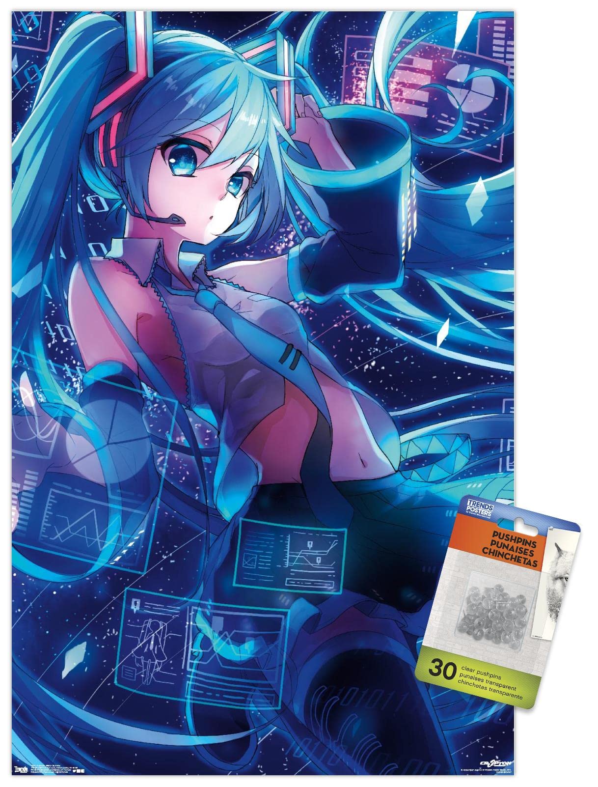 Hatsune Miku Anime Wall Poster Set with Push Pins - Vibrant Vocaloid Decor for Bedroom, Office & Gaming Room