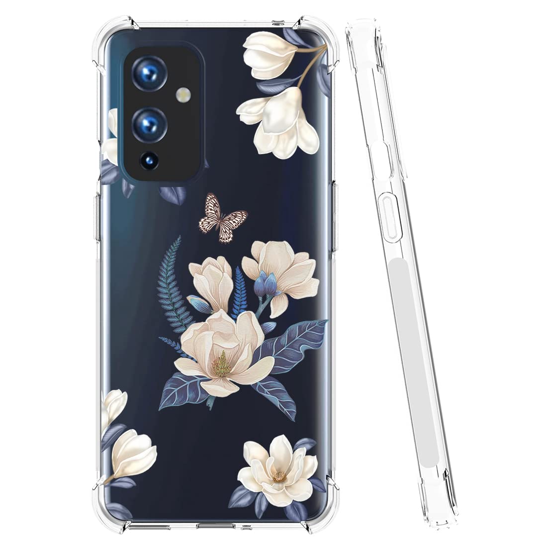 **Cute Clear Slim Shockproof TPU Case for OnePlus 9 5G LE2110 - Floral Design Protective Cover for Women & Girls (White Flower) | Perfect for Everyday Use, Work & Travel**