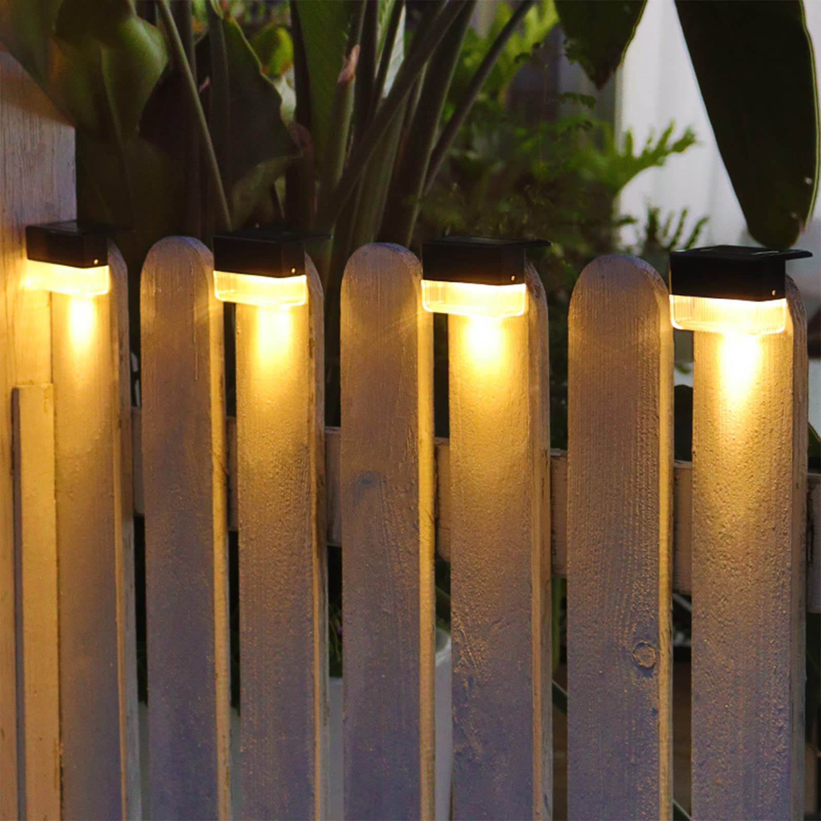 Kimanli 4Pack Solar Fence Lights - Waterproof Outdoor Solar Powered Garden Step Lights, Balcony Railing & Landscape Decorative Lighting with Energy Saving Crystal Clear ABS, White + RGB Color Changing - Perfect for Pathway, Patio, Yard & Deck Illumination
