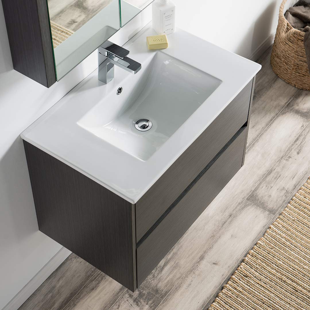 30 Inch Floating Bathroom Vanity with Sink & Mirror - Solid Wood Wall Mounted Vanity Cabinet in Silver Grey - Perfect for Small Bathrooms, Powder Rooms & Modern Home Decor (30