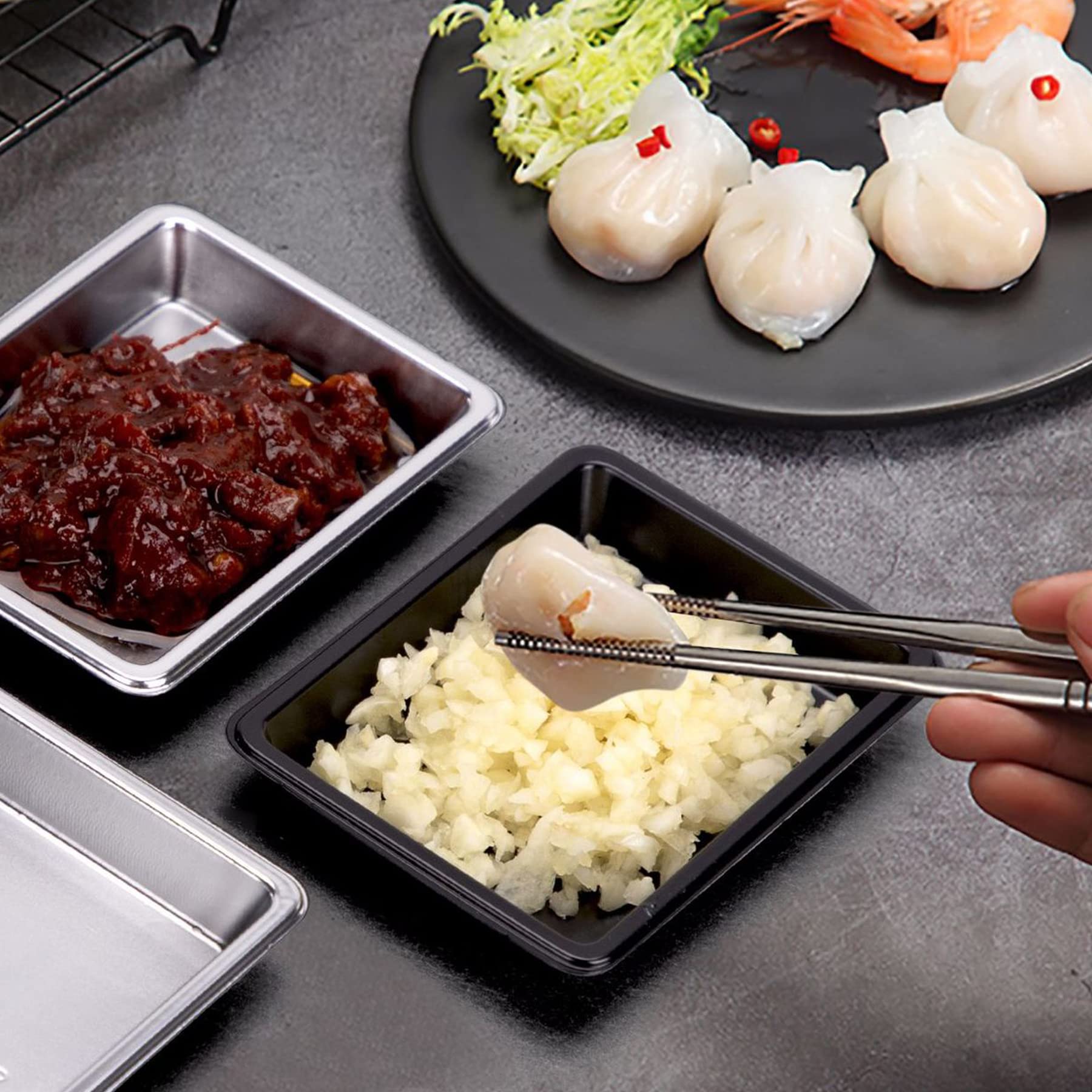 QJFCare 100Pcs Black Disposable Rectangle Sauce Dishes - Mini Dipping Plates for Dessert, Soup, Soy Sauce & Seasoning | Perfect for Home, Restaurants, Parties & Catering Events