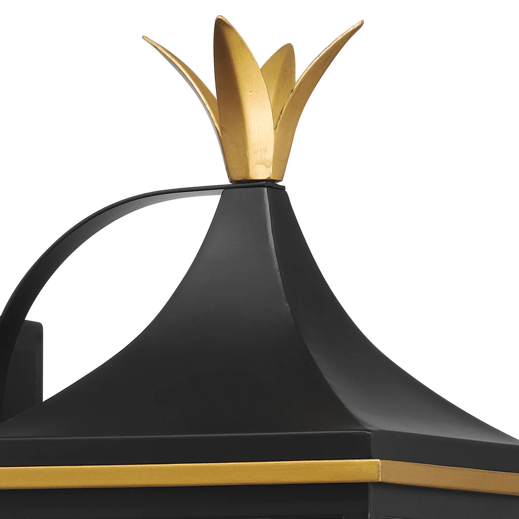 Simpson 3-Light Outdoor Wall Sconce - 8.25x19.75 Inch Matte Black Stainless Steel with Textured Gold Finish & Glass Shade - 120V E12 Candelabra Base LED Bulb Compatible - Perfect for Patio Lighting, Garden Decor, and Exterior Wall Illumination