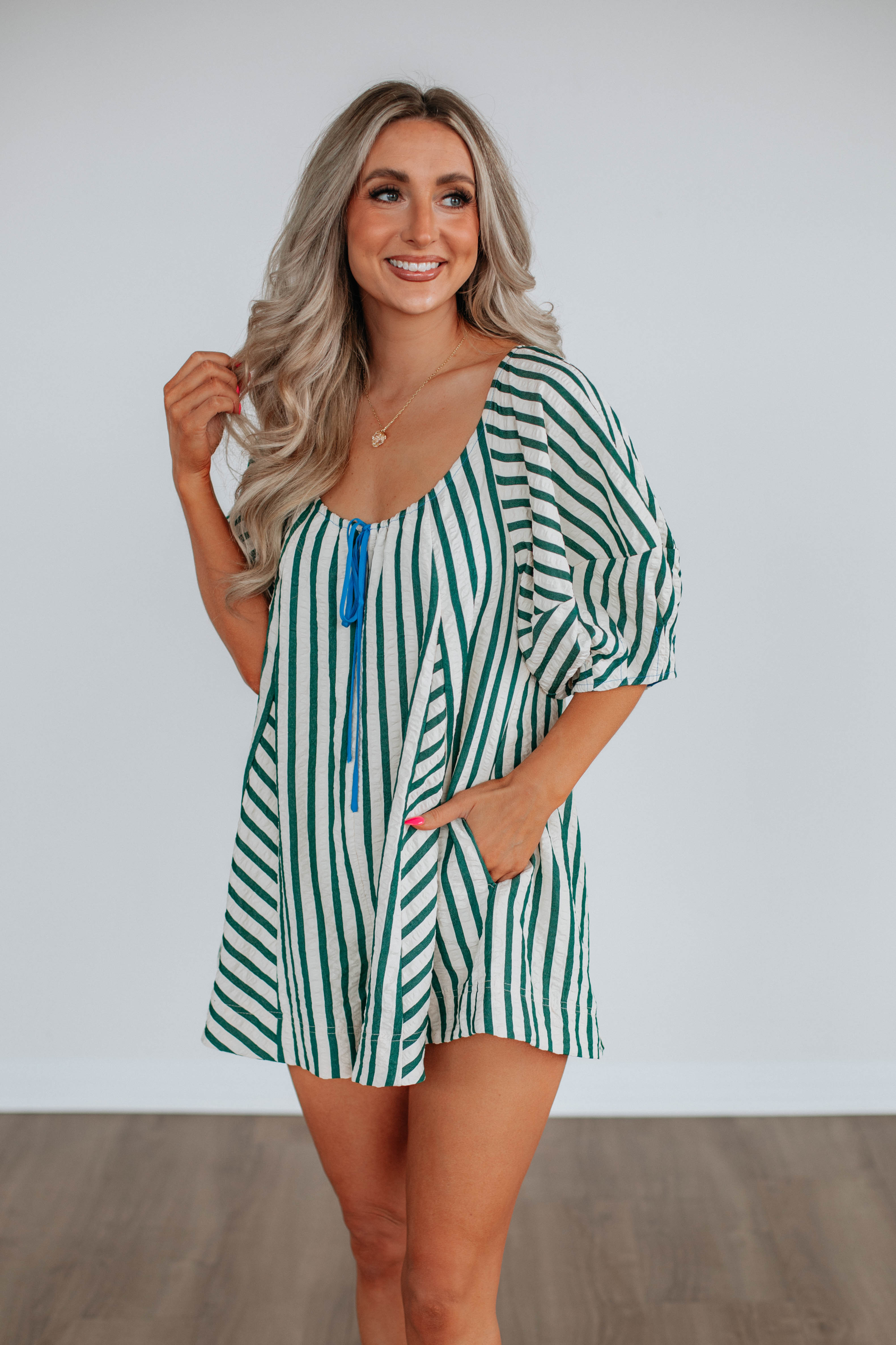 Women's Capri Striped Romper - Summer Casual Jumpsuit with Short Sleeves & Pockets | Perfect for Beach Vacation, Outdoor Picnic & Weekend Outings