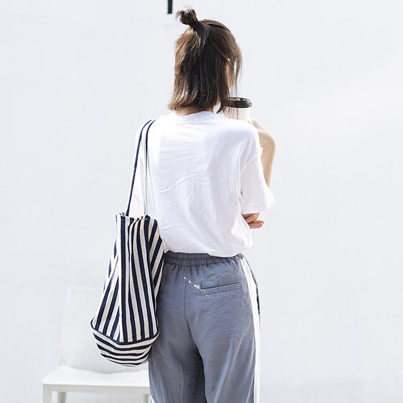 Stylish Striped Canvas Tote Bag for Women - Large Capacity Fashion Shoulder Bag - Durable Casual Shopping Tote - Perfect for Groceries, Beach Trips & Daily Essentials