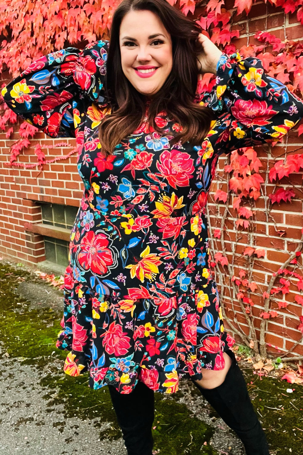 Elegant Black Floral Sequin Print Ruffle Sleeve Mock Neck Dress for Women - Perfect for Cocktail Parties, Date Nights & Special Occasions