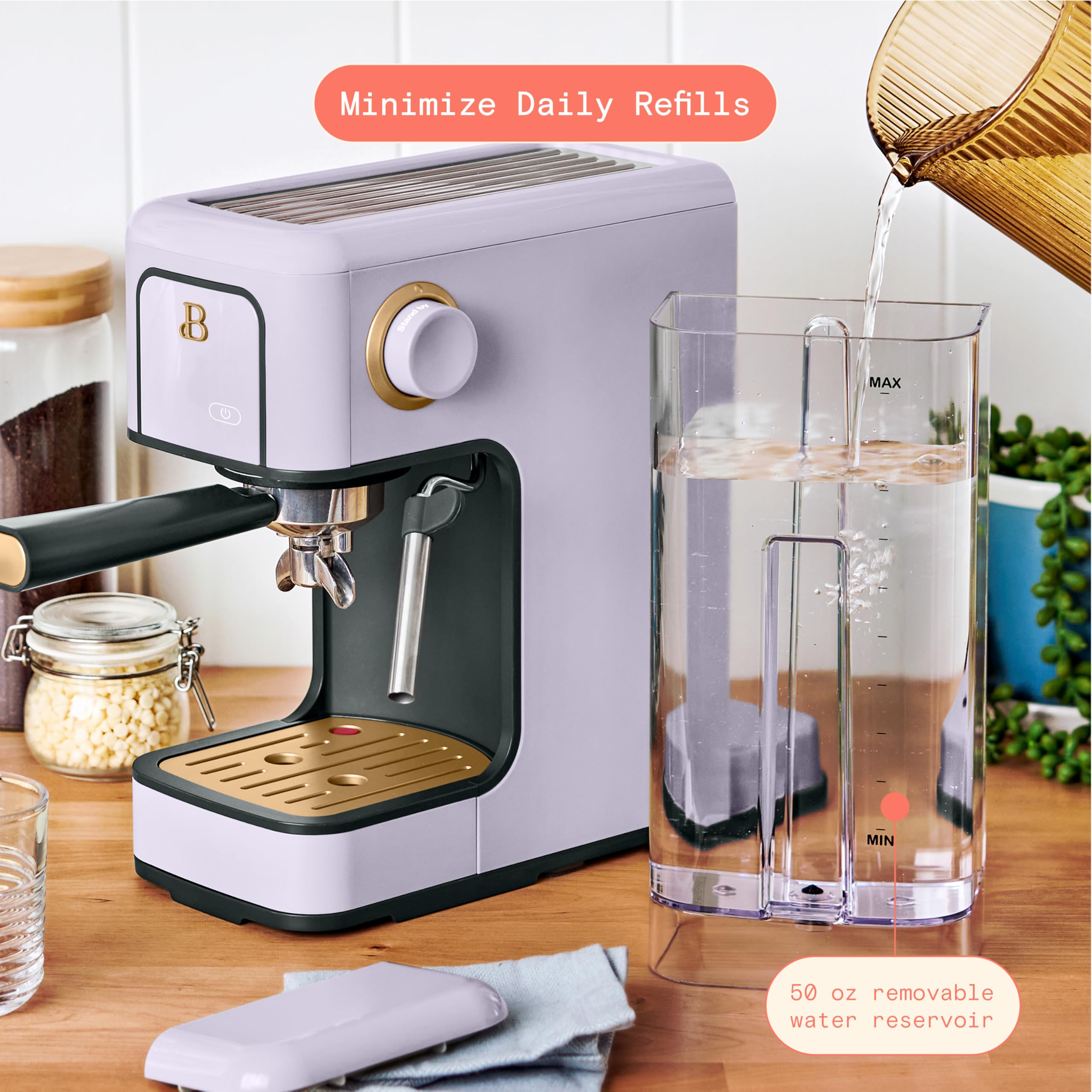 Drew Barrymore 20-Bar Pressure Espresso Machine - Slim & Sleek Lavender Finish for Home Baristas | Perfect for Small Kitchens, Office Coffee Breaks & Gift Giving