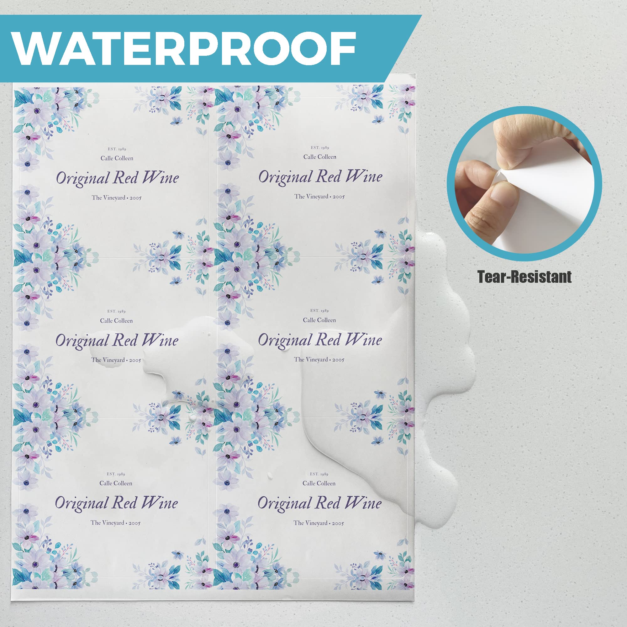 Mr-Label 4” x 3-1/3” Waterproof Matte White Wine Labels - Compatible with Inkjet & Laser Printers - Fits 750ml Wine Bottles - Tear-Resistant - Perfect for Homemade Wine, Wedding Favors & Party Decorations (25 Sheets/150 Labels Total) - Ideal for DIY Wine Making, Gift Giving & Special Events