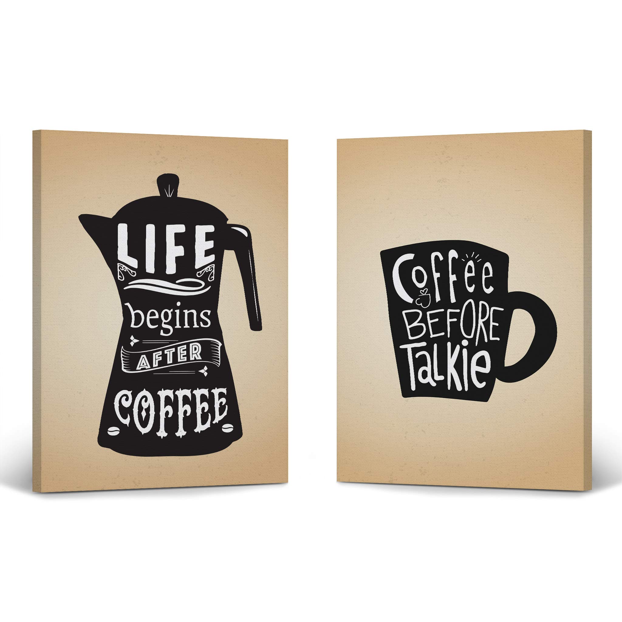Smile Art Design Coffee Before Talkie 2-Panel Canvas Print Set - 40x30 Inch Coffee Sign Wall Art for Kitchen, Office & Coffee Shop Decor - Inspirational Quote Gift for Housewarming, Farmhouse & Dining Room - Perfect for Home, Café and Workplace Decor
