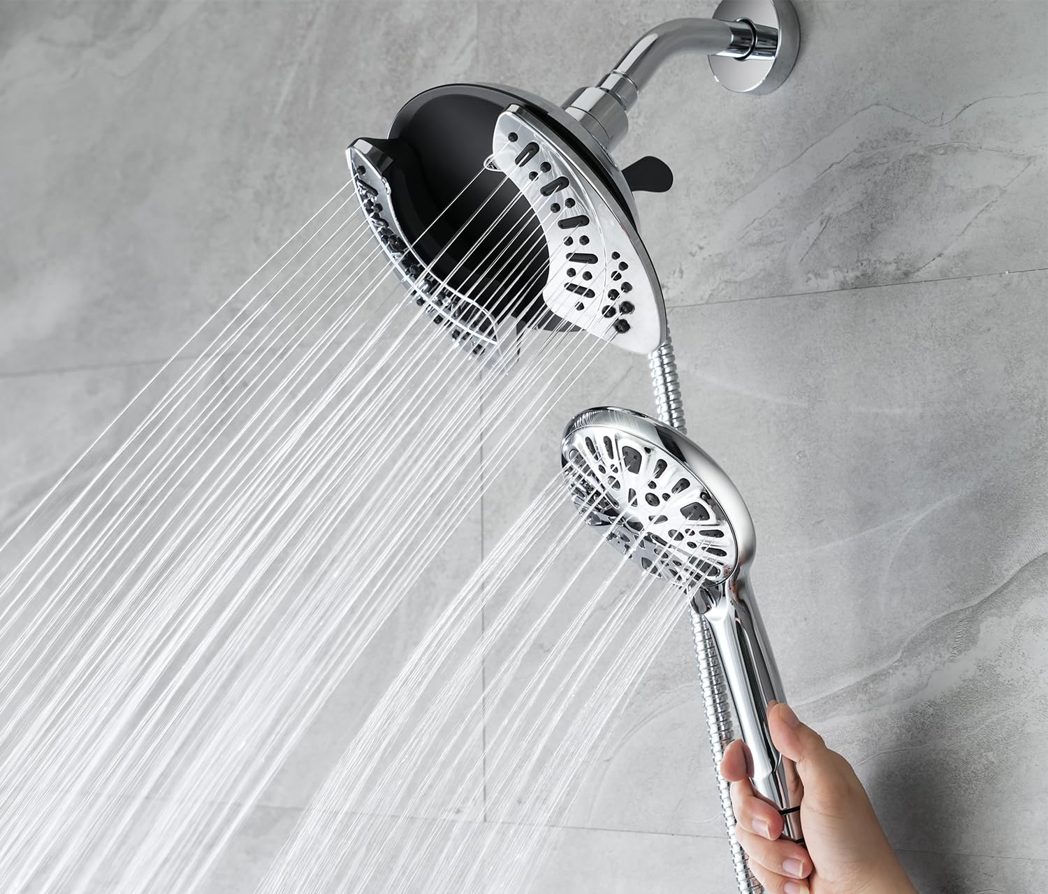 2-in-1 Shower Head with Handheld Combo - 2.5GPM Rainfall & Handheld Shower Head, 9 Spray Settings with Hose - Perfect for Bathroom Renovation & Spa-Like Shower Experience